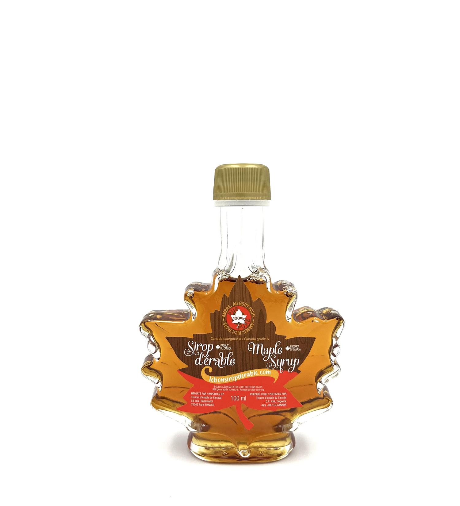 Amber Maple Syrup Leaf Bottle - 100 ml - 100% Pure - Maple Treasures - Buy Online on GoSupps.com