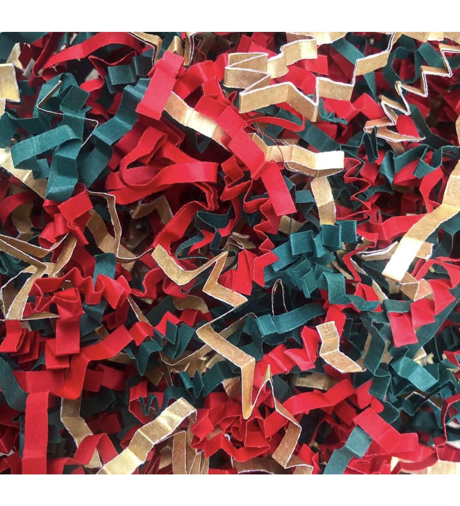 ShredAstic Gold Red Green Shredded Paper Mix or ZigZag Crinkle Cut Hamper Gift Packaging (3000 grams (3 kilo) ZigZag Mix)