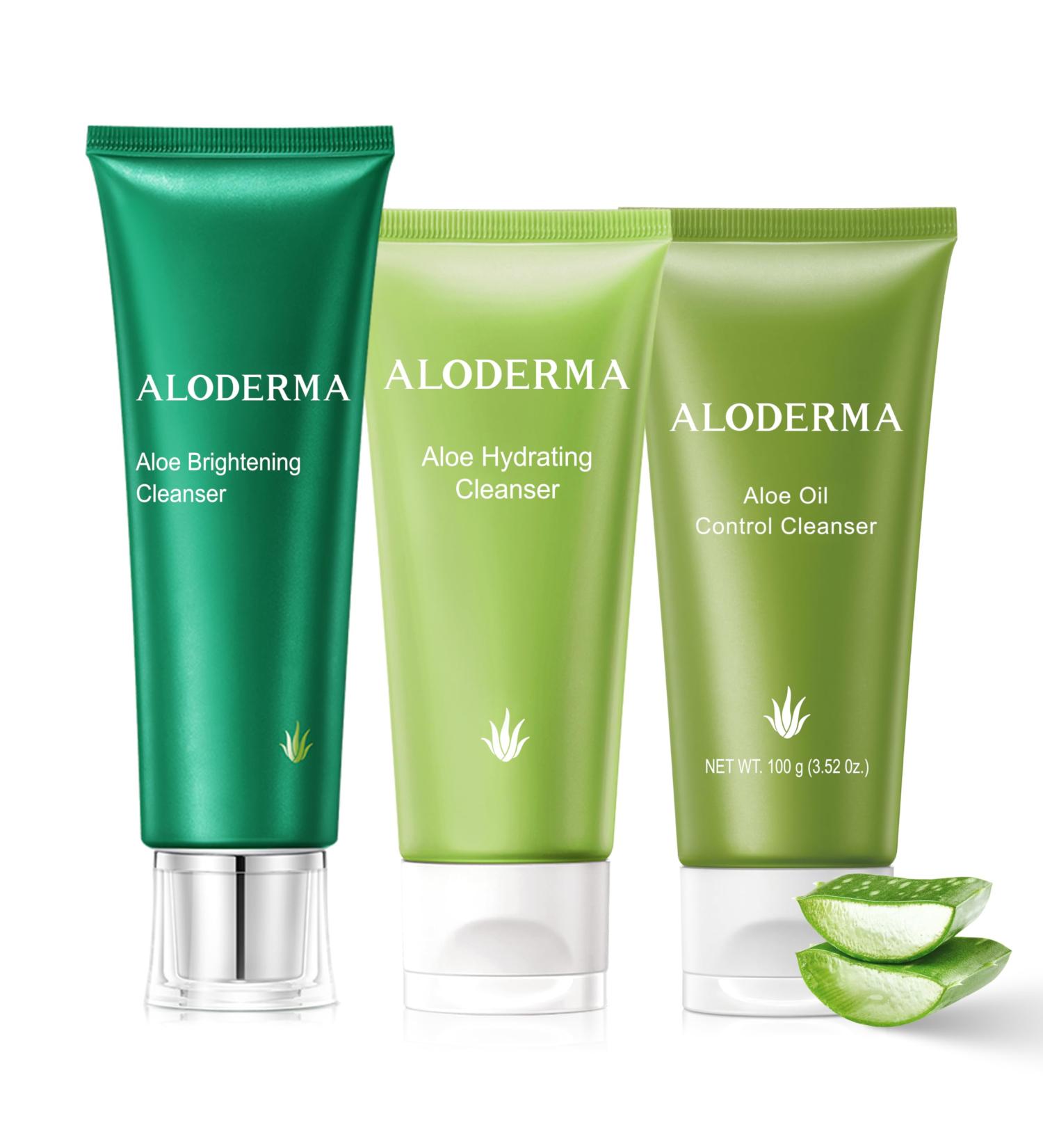 Aloderma Aloe Cleanser Set 3 Pieces - Hydrating Brightening Oil Control Cleansers - Face Wash Set - Buy Online on GoSupps.com