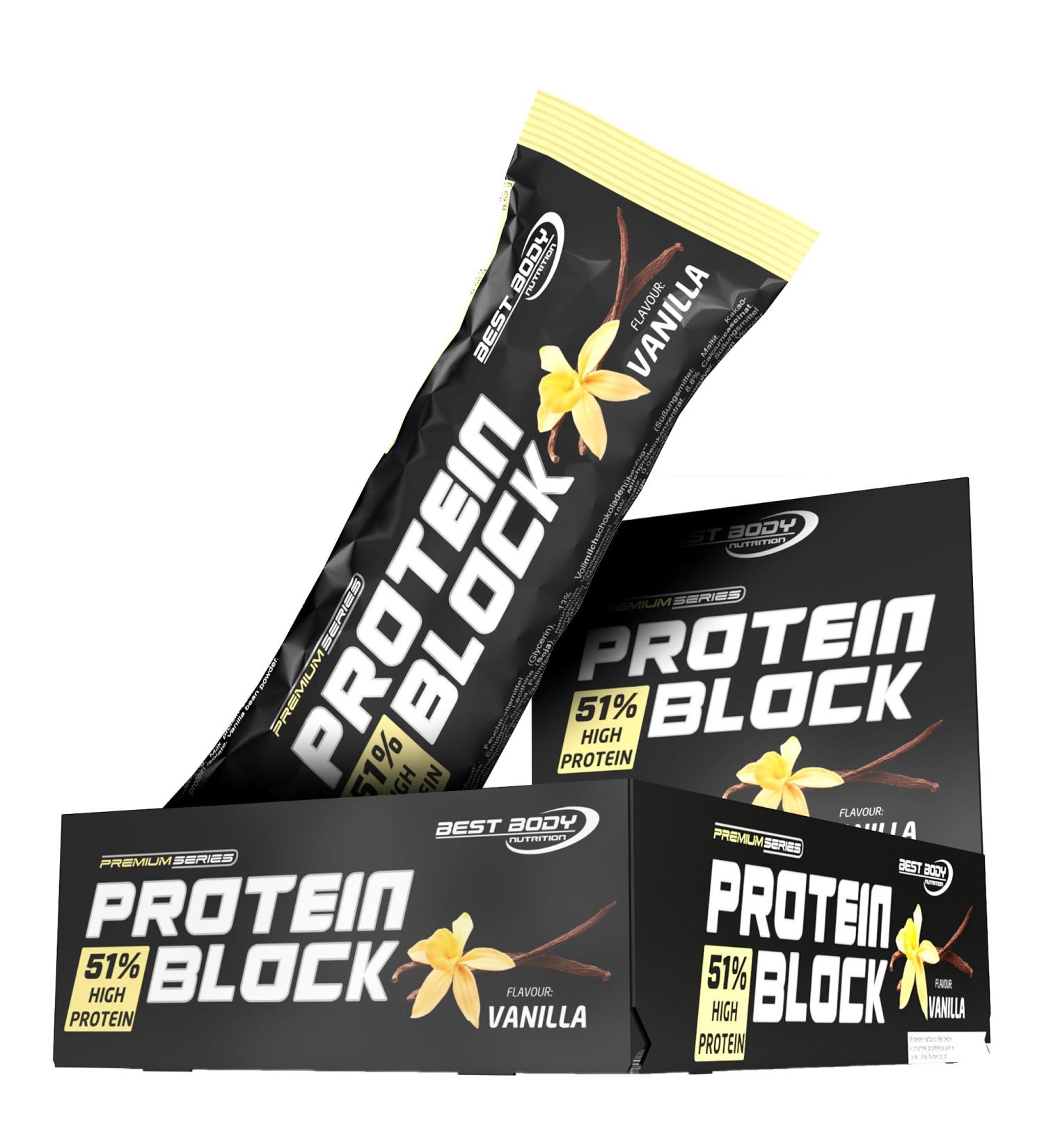 Best Body Nutrition Protein Block - Vanilla | 51% Protein per Bar | 15 x 90g | 1.35kg - International Shipping Available - Buy Online on GoSupps.com