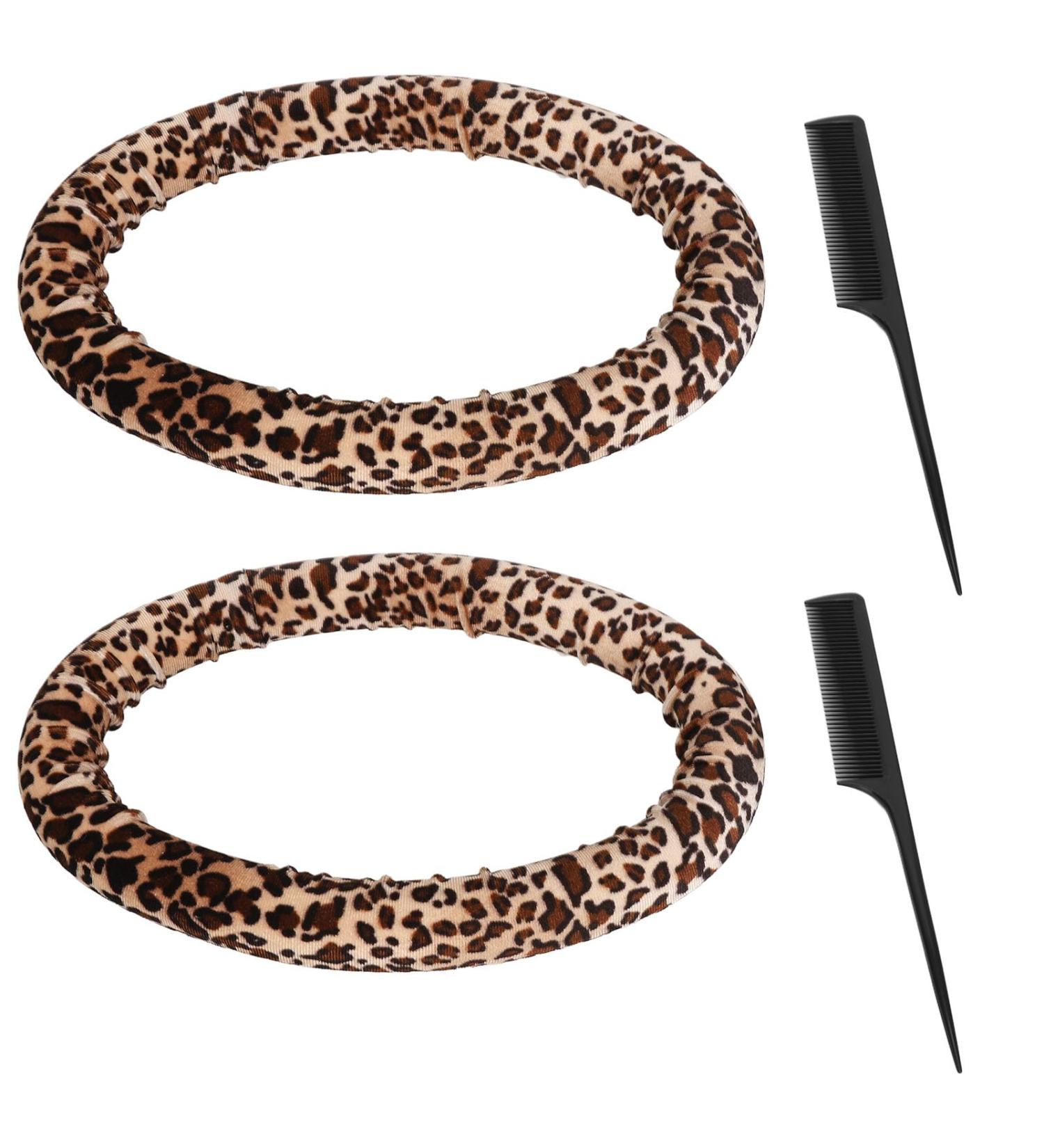 Sonew 2pcs Round Heatless Curling Iron Hair Tie Dual Purpose Heatless Curling Wand Headband Round Leopard Print Curling Iron Styling Tool Strap 2 Combs - Buy Online on GoSupps.com