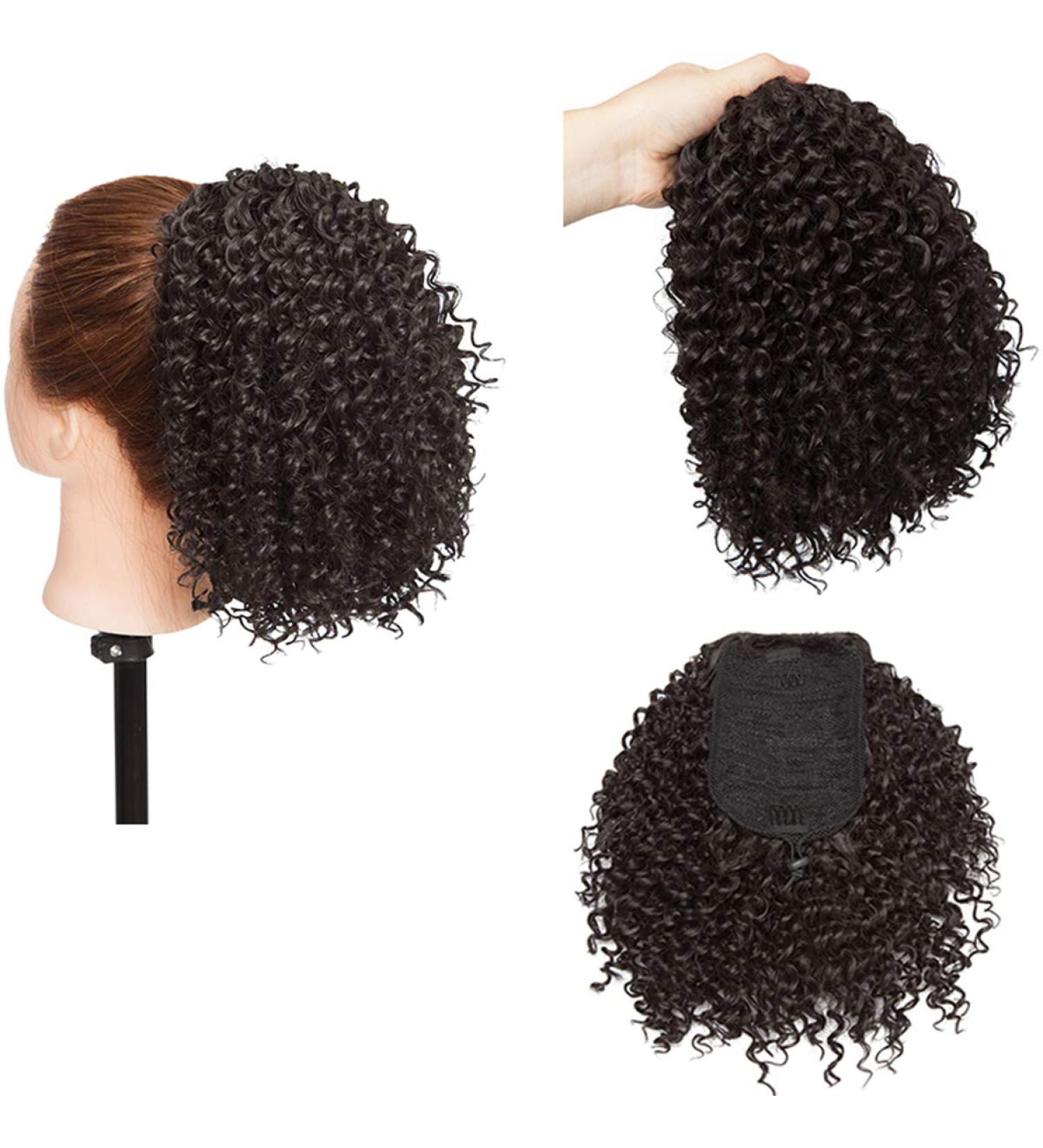 Short Afro Curly Ponytail Hair Extensions Piece for African American Black Women Ponytail Extension Afro Drawstring Curly Ponytail for Women Natural Black - Buy Online on GoSupps.com