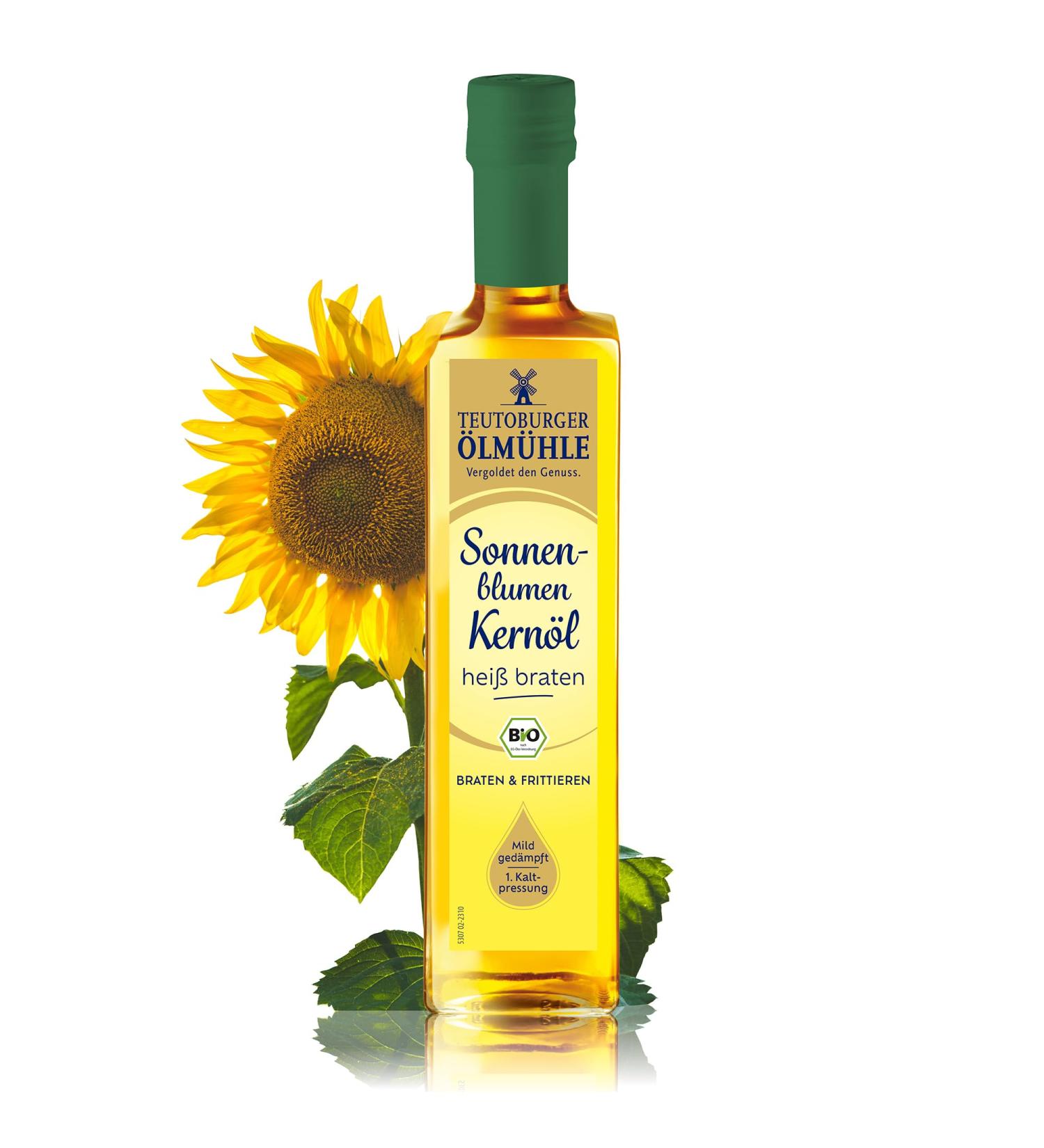 Teutoburg Organic Sunflower Kernel Oil - Hot Frying Oil for Roasting & Frying | 500ml - Heat Resistant Up to 180 C - Buy Online on GoSupps.com
