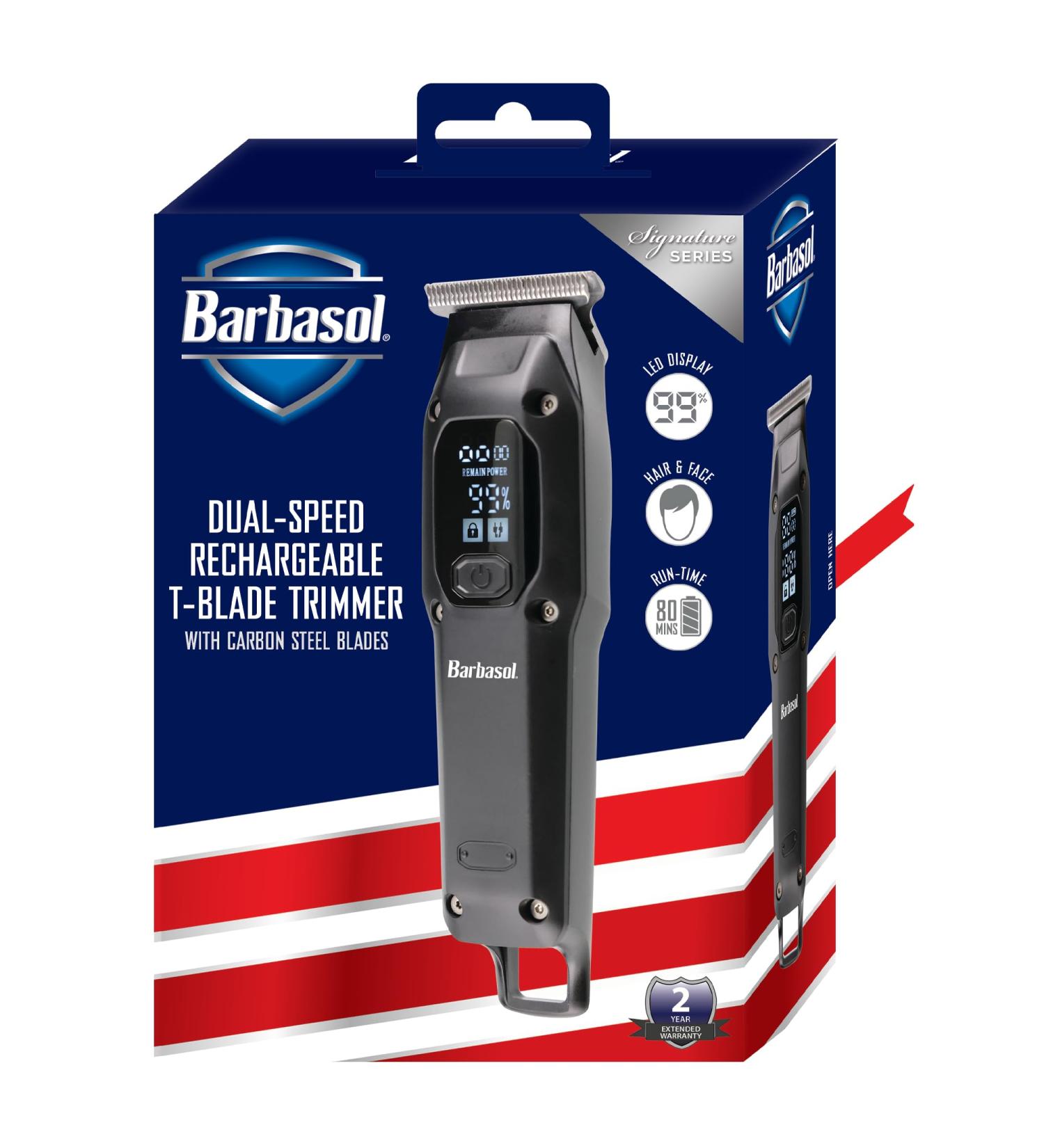 Shop Barbasol T-Blade Trimmer - Rechargeable Hair & Beard Trimmer for Men with Dual Speed 6 Guide Combs LED Display and Travel Accessories | International Shipping Available - Buy Online on GoSupps.com