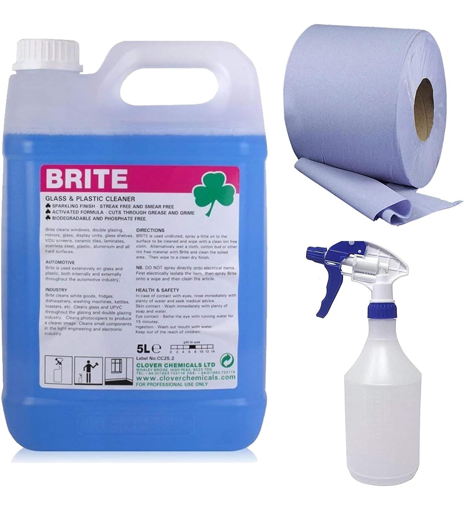 Glass and Mirror Cleaner 5L Plus White Trigger Spray C-Feed Blue 150m