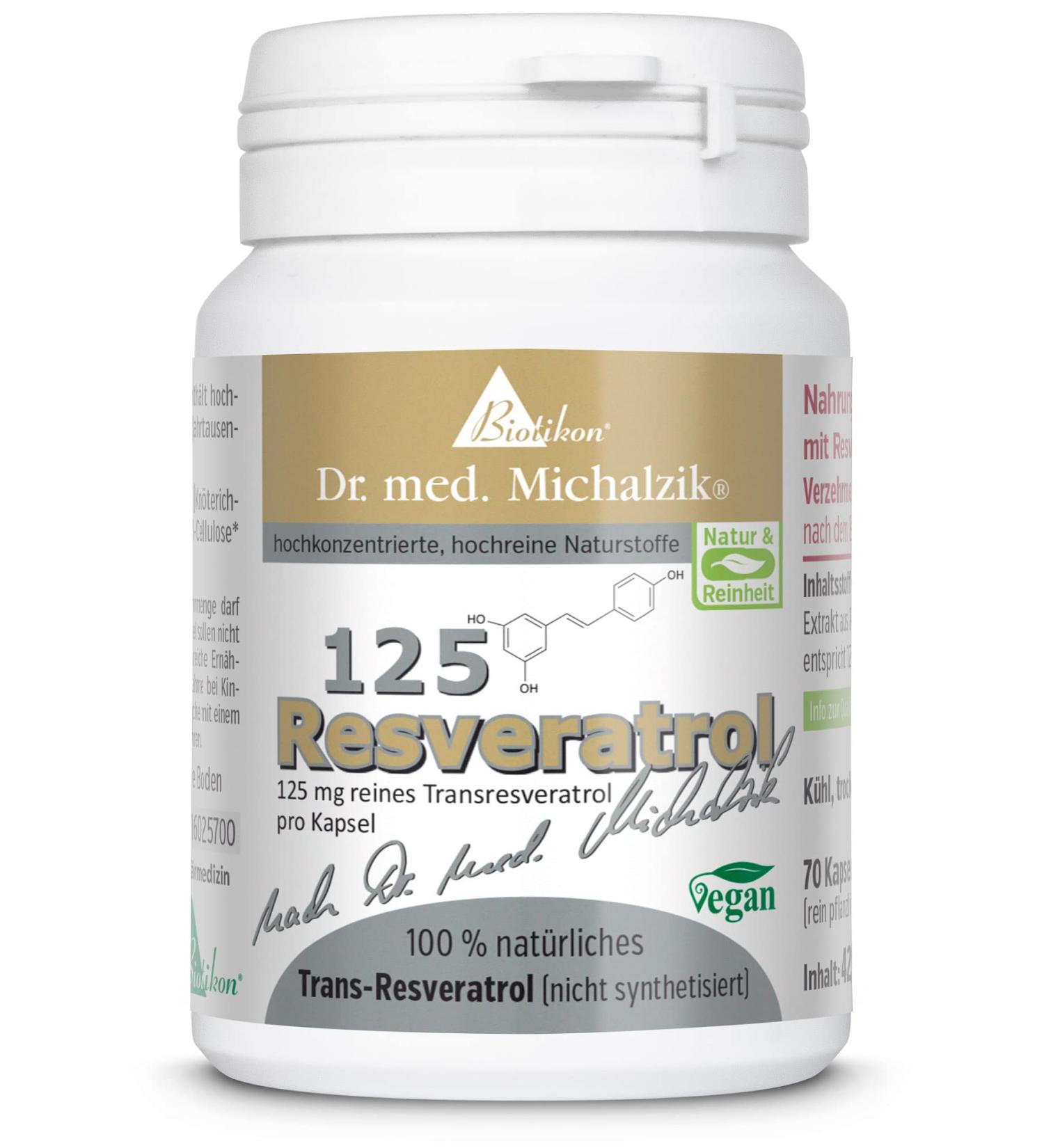 Resveratrol 125 by Dr. med. Michalzik - Pure Trans-Resveratrol 500mg from Polygonum Cuspidatum - Additive-Free Japanese Knotweed Extract | Biotikon - International Shipping Available - Buy Online on GoSupps.com