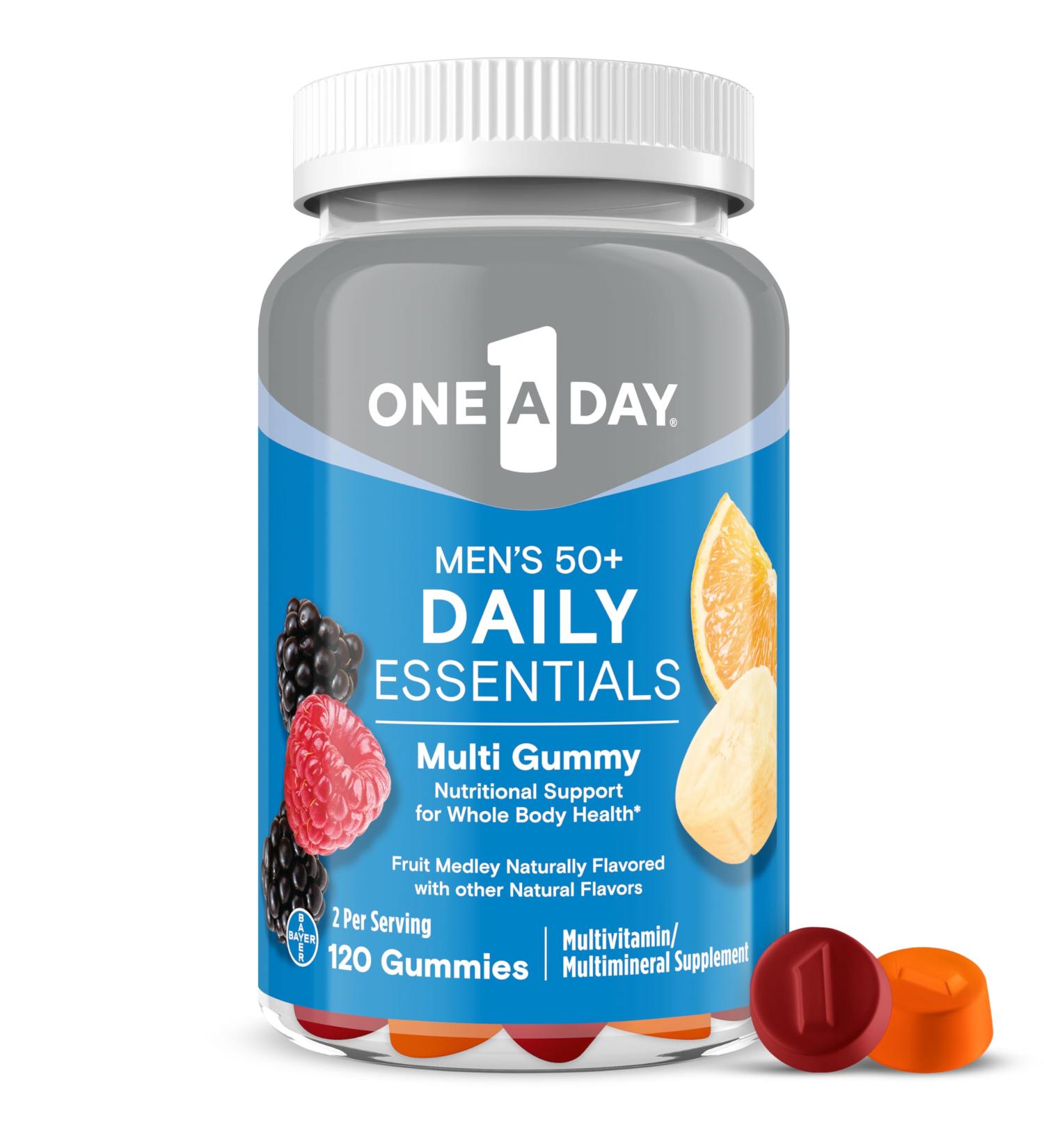 One A Day Men s 50+ Daily Essentials Multivitamin Gummies Multivitamin for Men Over 50 Fruit Medley Flavor 120 Gummies 120 Count (Pack of 1) New Gummies - Buy Online on GoSupps.com