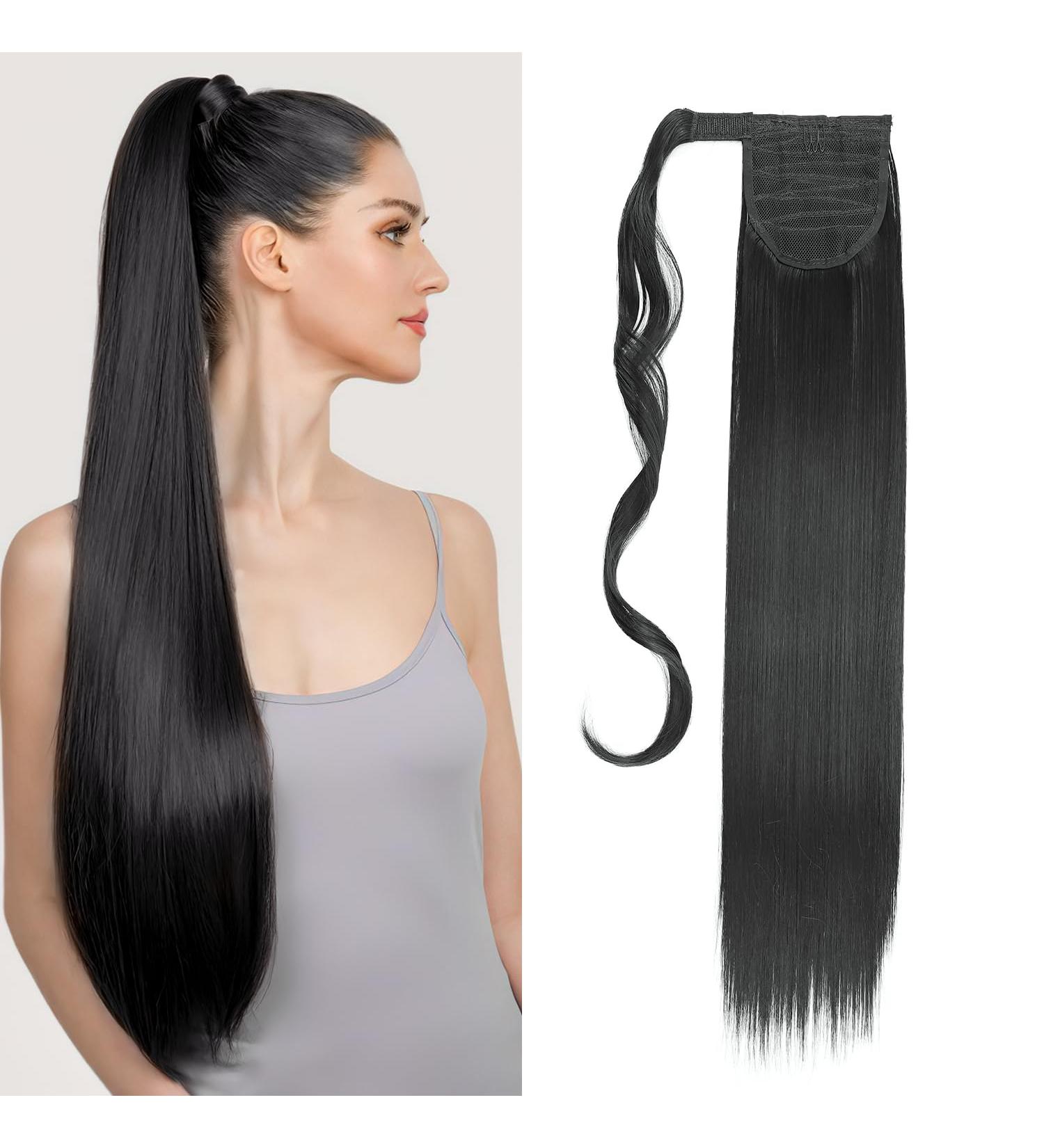Natural Black S-Noilite Clip-in Hair Extensions | 66cm Ponytail Wrap | Realistic Braided Look in Various Colors - International Shipping - Buy Online on GoSupps.com