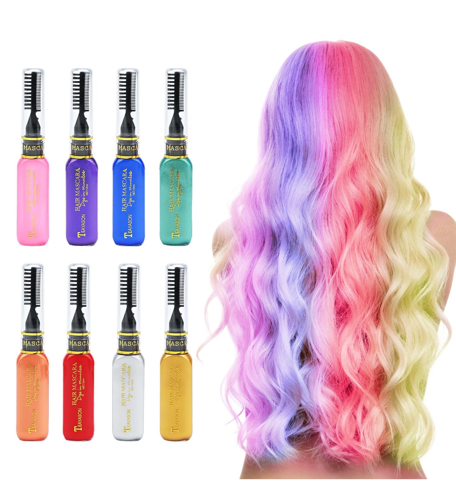 Temporary Hair Colour Hair Chalks for Girls 8 Coloured Hairspray Hair Dye Comb Temporary Hair Colour Washable for Kids Men and Woman Birthday Makeup Halloween Christmas Cosplay Party - Buy Online on GoSupps.com