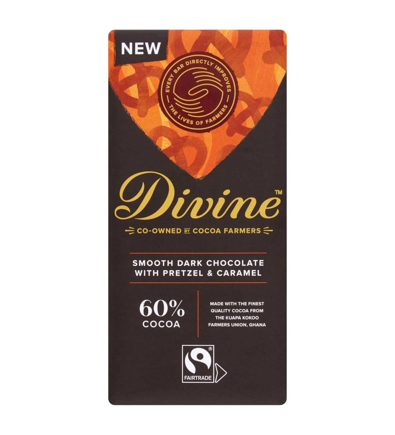Divine 60% Dark Chocolate with Pretzel & Caramel 90g Dark Pretzel & Caramel