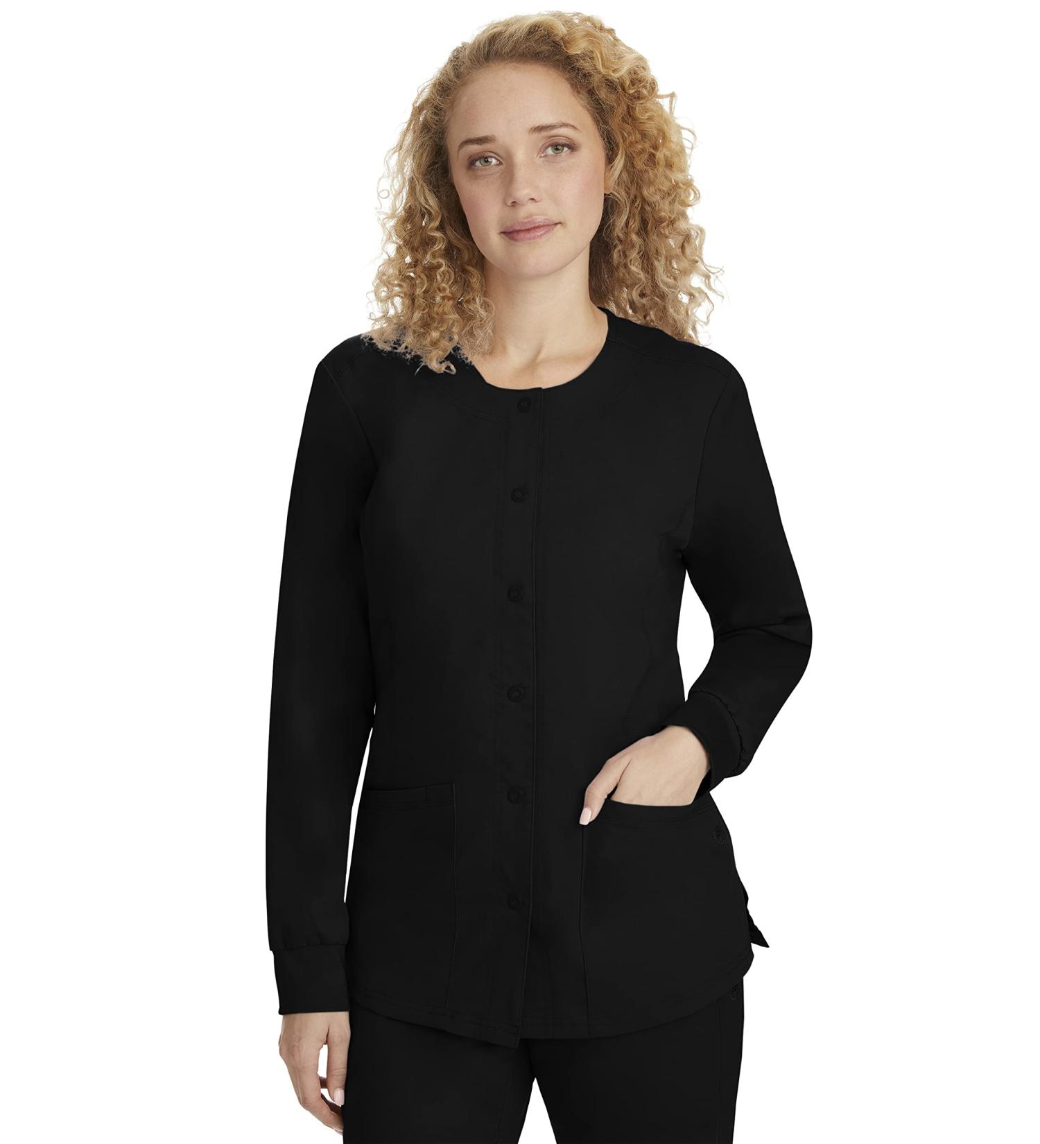 Healing Hands Purple Label 5063 Daisy Snap-up Women's Scrub Jacket XX-Large Black - 5 Pocket Plus Size Scrubs - Buy Online on GoSupps.com