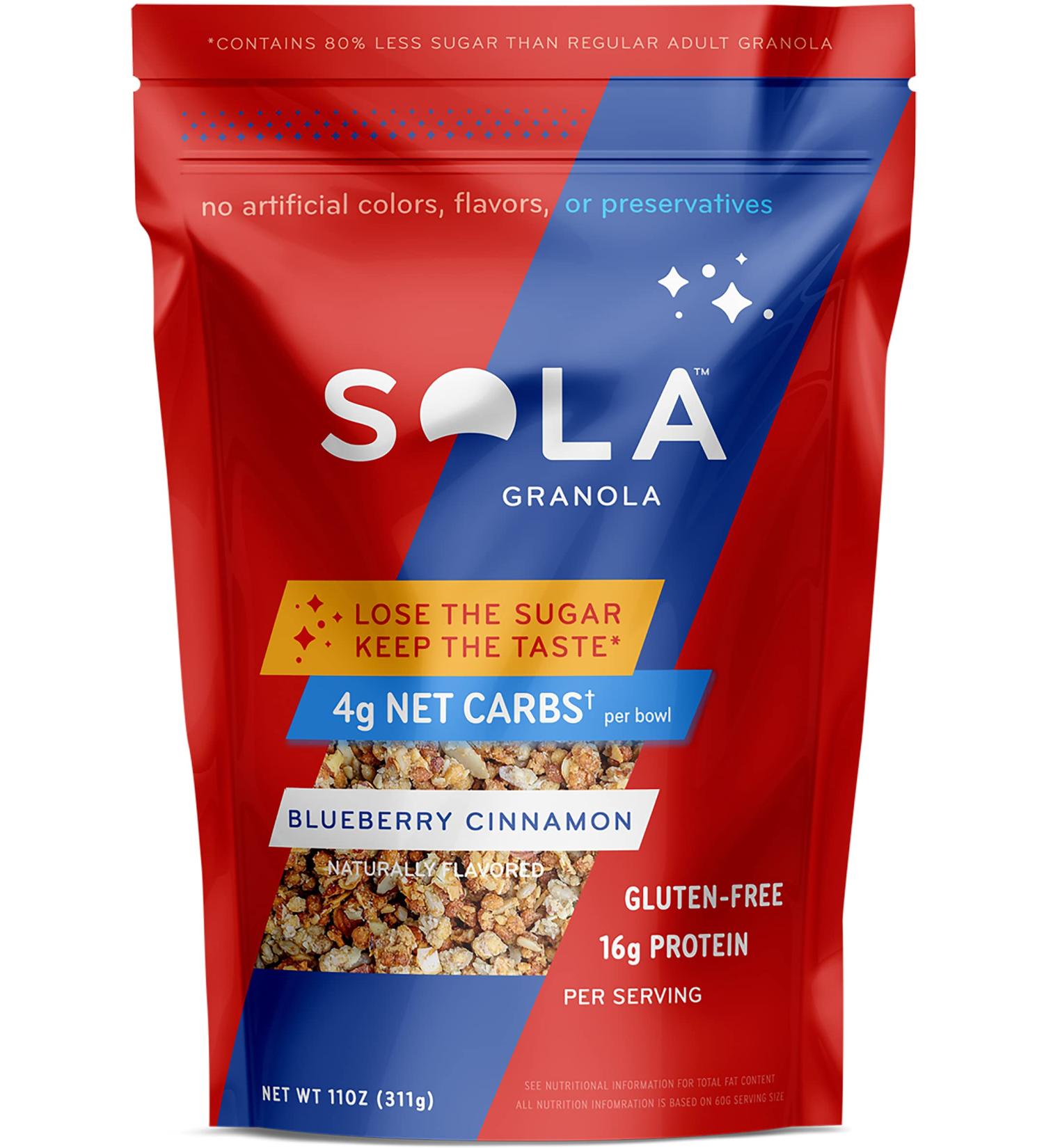 Buy Sola Low Carb Blueberry Cinnamon Granola - Keto Friendly, Low Sugar, Gluten Free, 11 oz - Buy Online on GoSupps.com