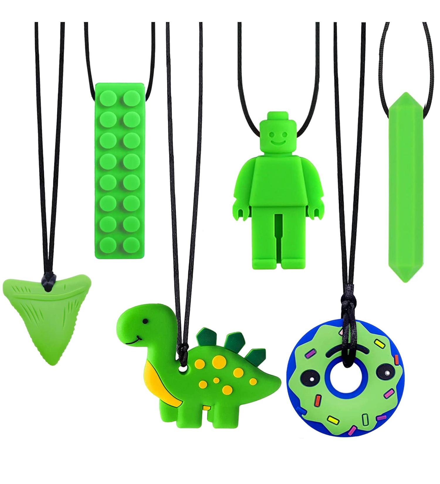 Sensory Chewing Chains - 6 Food-Safe Silicone Biting Toys for Kids | Oral Motor Aid for ADHD & Teething - Green - Buy Online on GoSupps.com