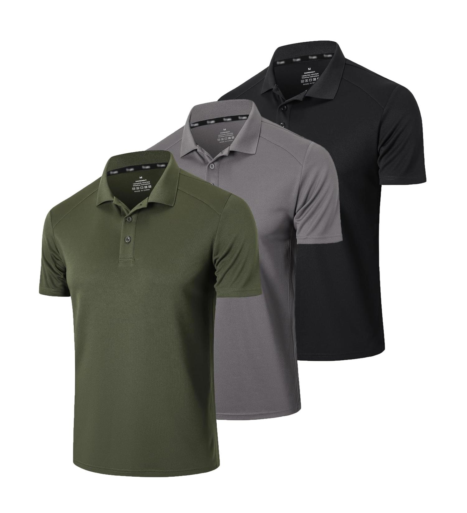 Buy Gaiaiger 3 Pack Men's Polo Shirts Breathable Slim Fit Casual Collars in Black Gray Green | Perfect for Golf & Everyday Wear - Buy Online on GoSupps.com