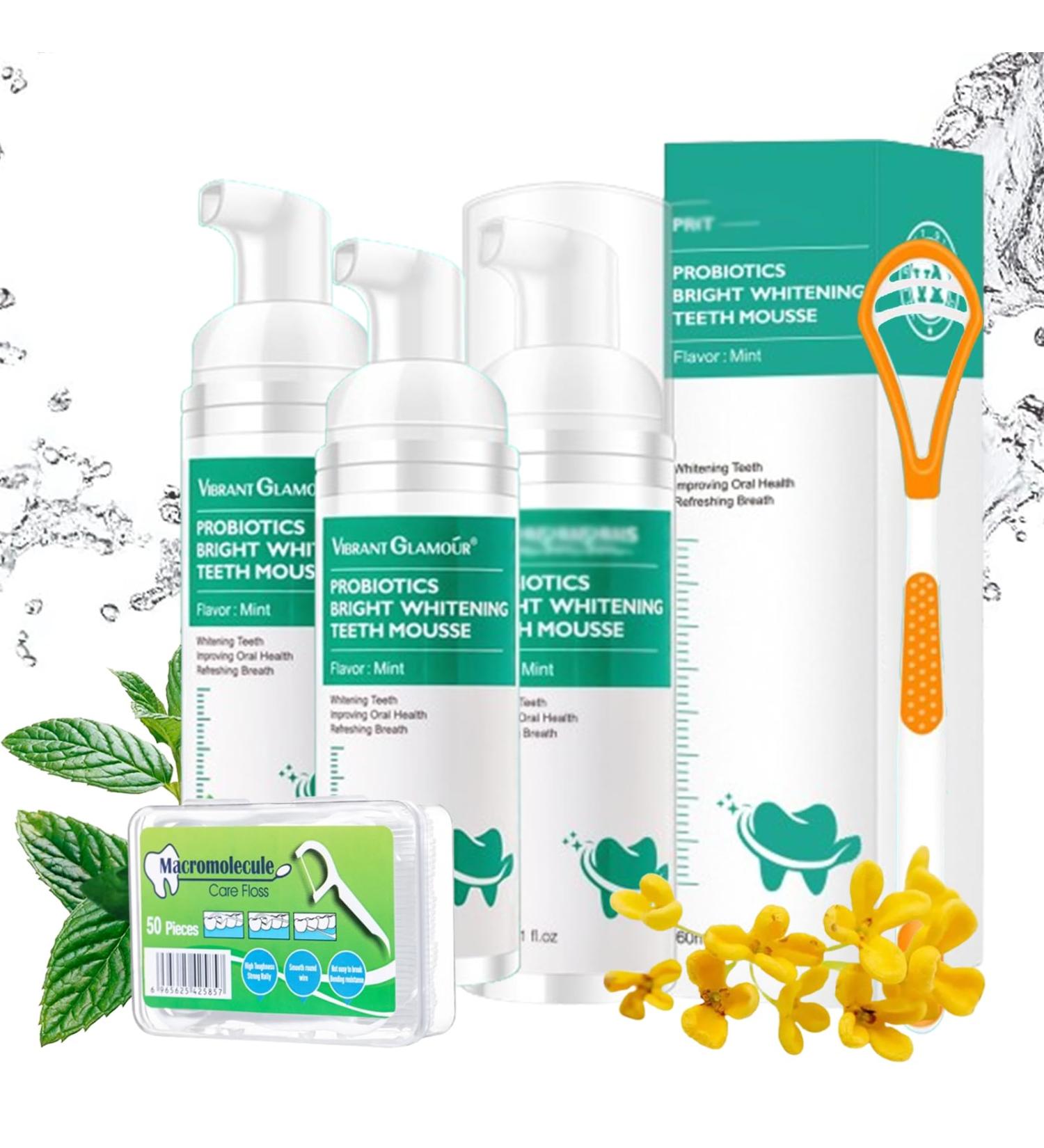 Probiotics Bright Whitening Teeth Mousse 2025 Premium Herbal Brightening Oral Repair Mousse Probiotics Teeth Mousse Teeth Whitening Foam Mouthwash Deep Stain Removal (3pcs) - Buy Online on GoSupps.com