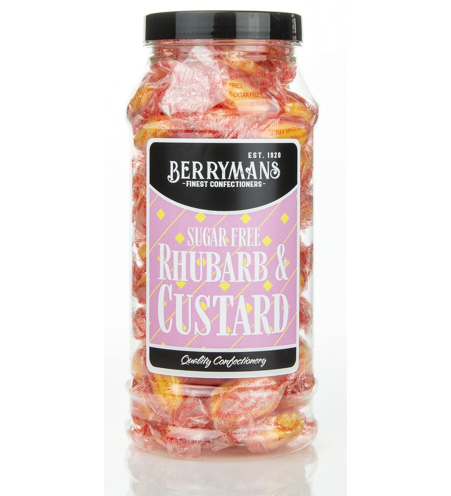 Original Sugar Free Rhubarb and Custard Retro Sweets Gift Jar by Berrymans Sweet Shop - Classic Sweets Traditional Taste. - Buy Online on GoSupps.com