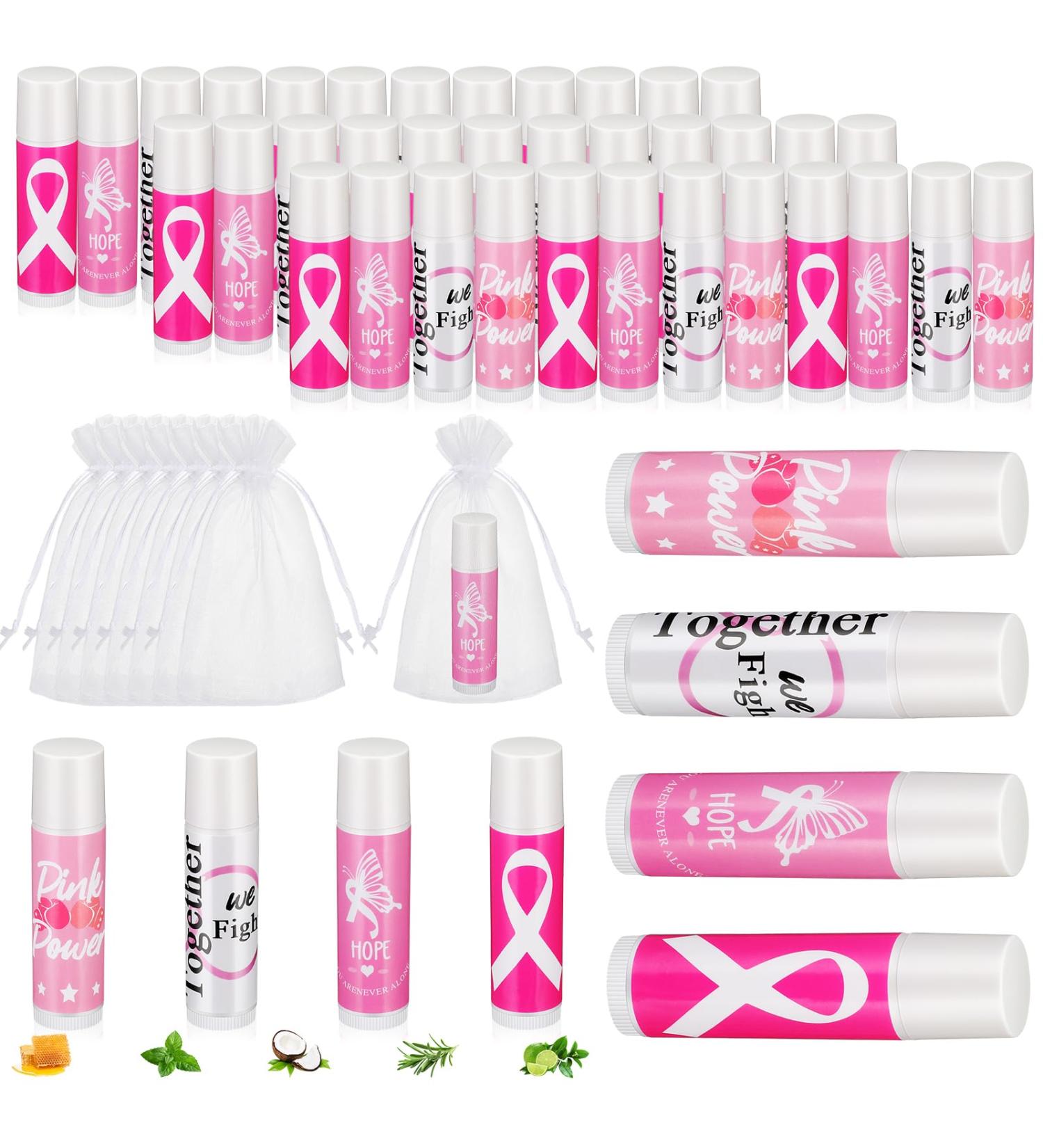 Fumete Breast Cancer Awareness Lip Balm - 100 Sets Pink Ribbon Gifts for Women | Natural Ingredients for Survivors | Perfect for Breast Cancer Awareness Month Events - Buy Online on GoSupps.com