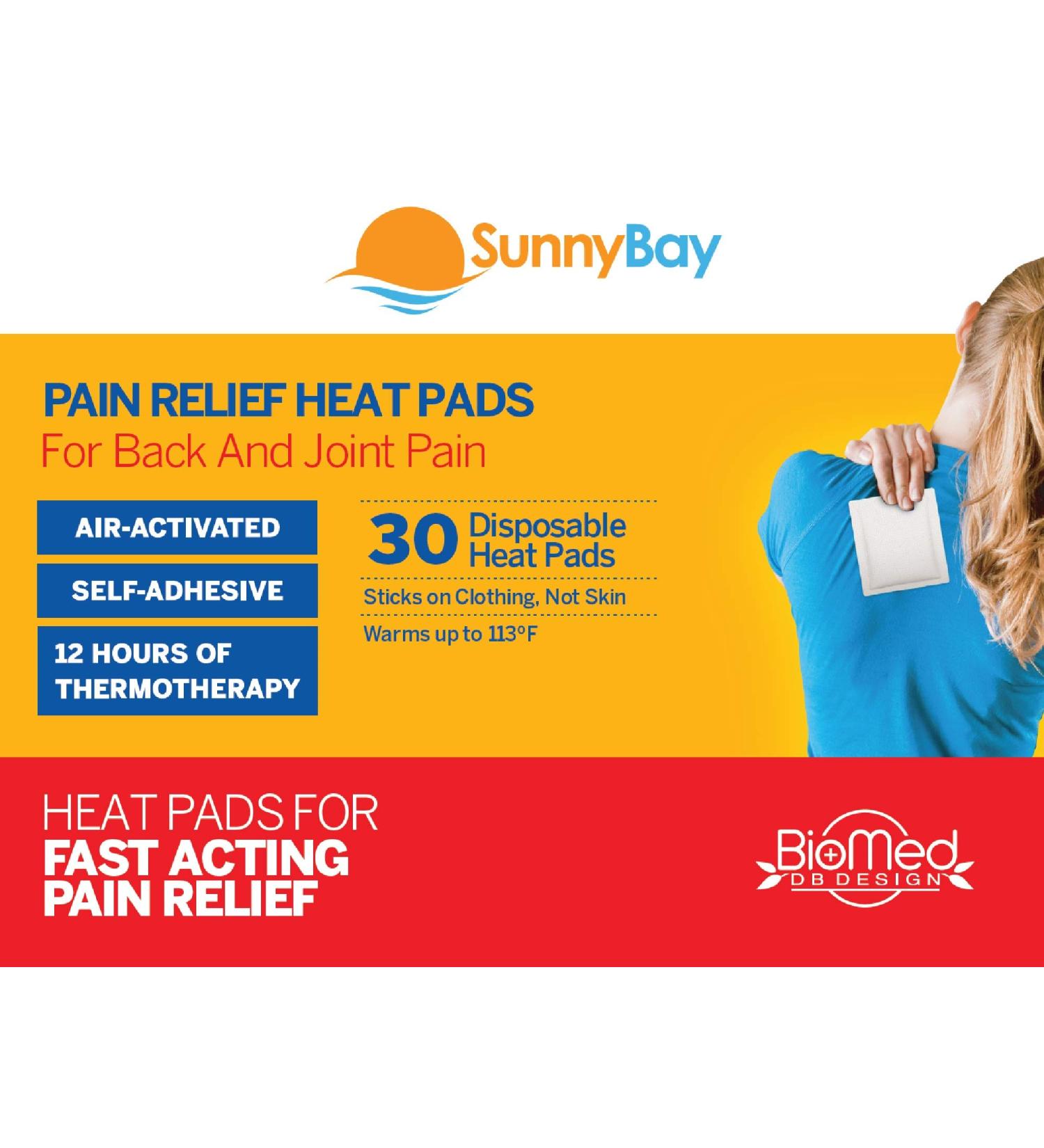 SunnyBay Heat Patches for Pain Relief - 30-Pack Heat Therapy Patches 3.5x5 in. - Adhesive Heating Pad for Shoulder, Neck, Back, Menstrual, Knee - Air-Activated Disposable Pack - 30 Count - Buy Online on GoSupps.com