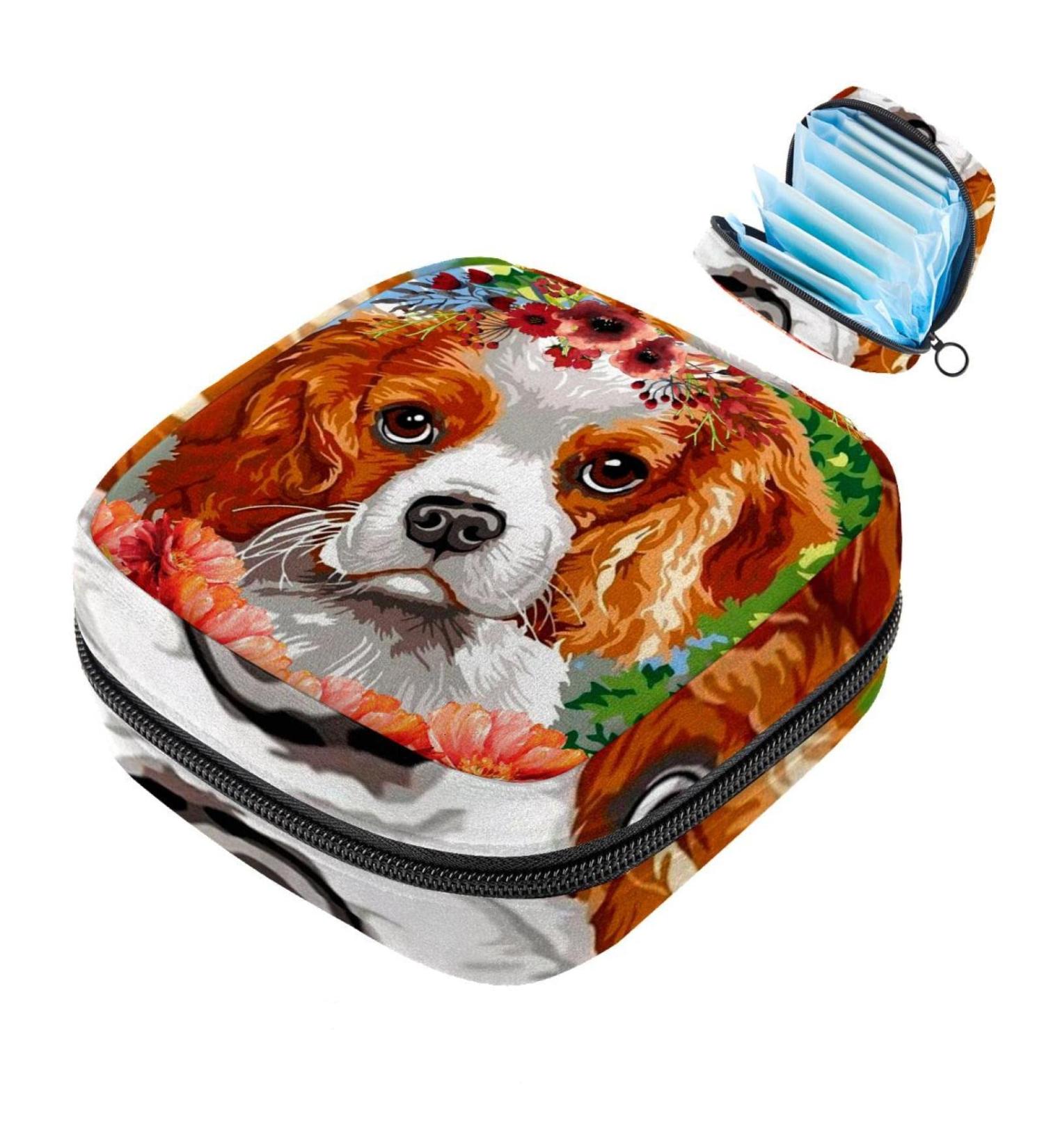 Buy Cute Dog Wreath Menstruation Pad Bag | Zippered Women's Napkin & Tampon Collecting Bag - Perfect for Girls - Buy Online on GoSupps.com