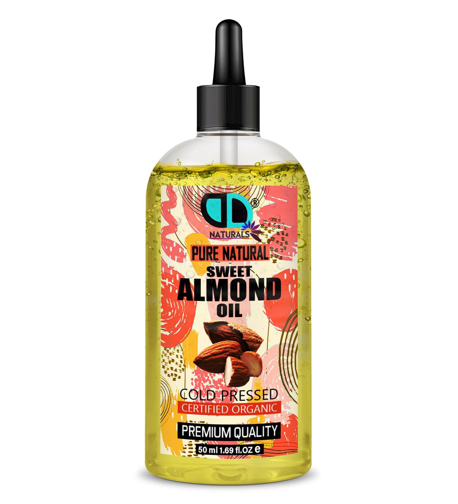 Pure Almond Oil for Aromatherapy, Massage, Moisturizing, Suitable for Dry Sensitive Skin and Hair, Nails, Cuticles, Ears, Face, Body, Stretch Marks (Transparent Dropper)