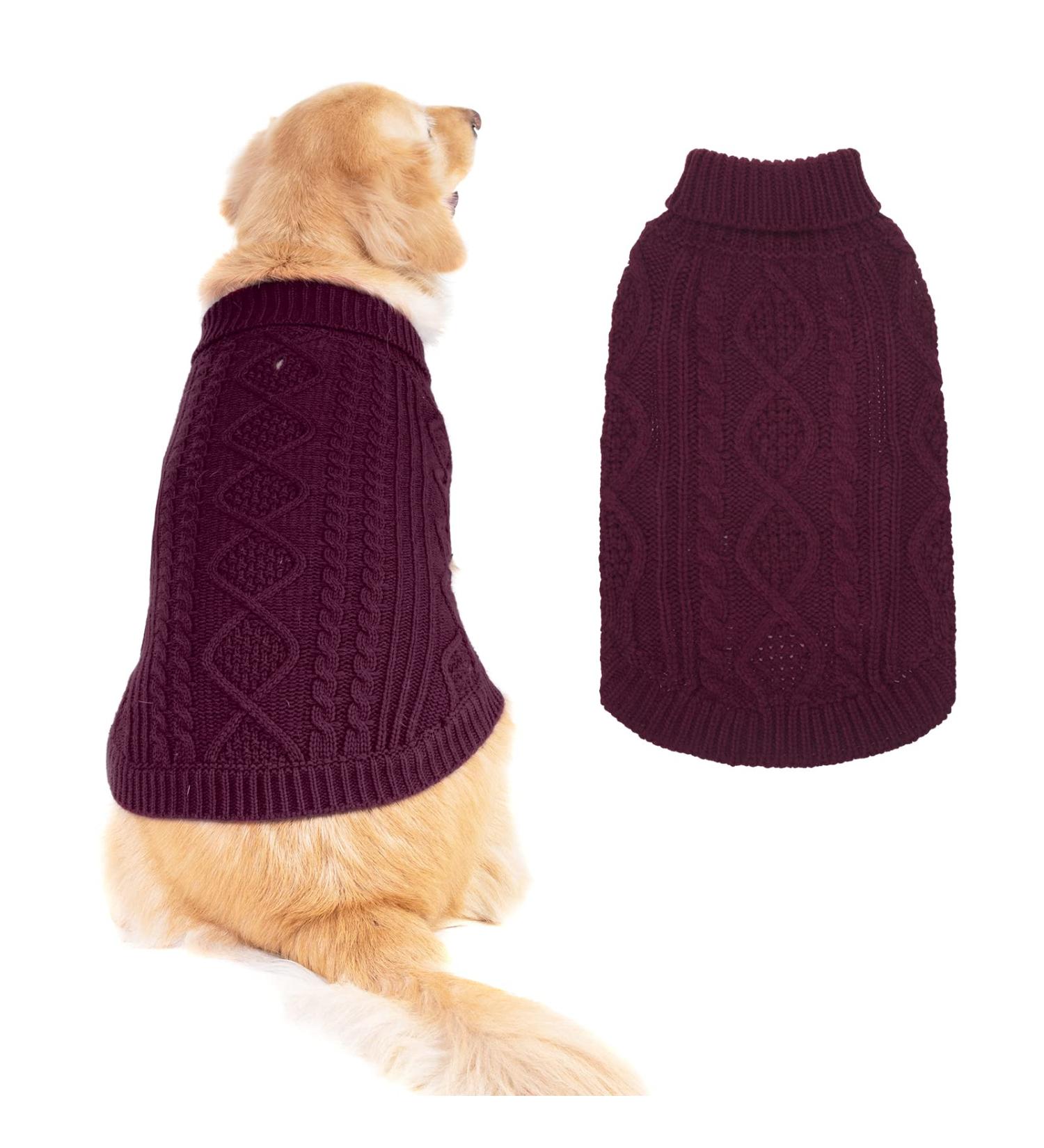Bingpet Turtleneck Knitted Sweater for Dogs & Cats - Classic Braid Pattern Winter Pullover Coat in Violet | Warm Apparel for Small/Medium Pets - Buy Online on GoSupps.com