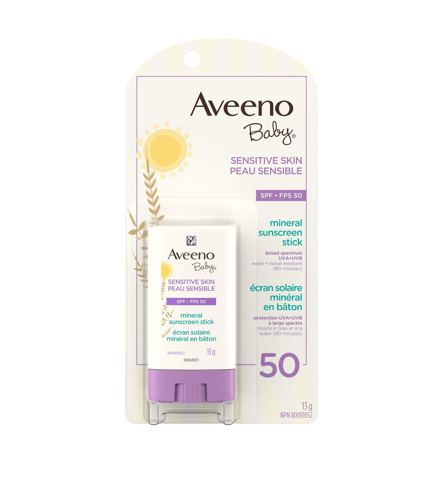 Aveeno Baby Sensitive Skin Mineral sunscreen stick Spf 50 With 100% Zinc Oxide for Face & Body Sweat- & Water-resistant Kids sunscreen stick Travel Size 13 Grams - Buy Online on GoSupps.com