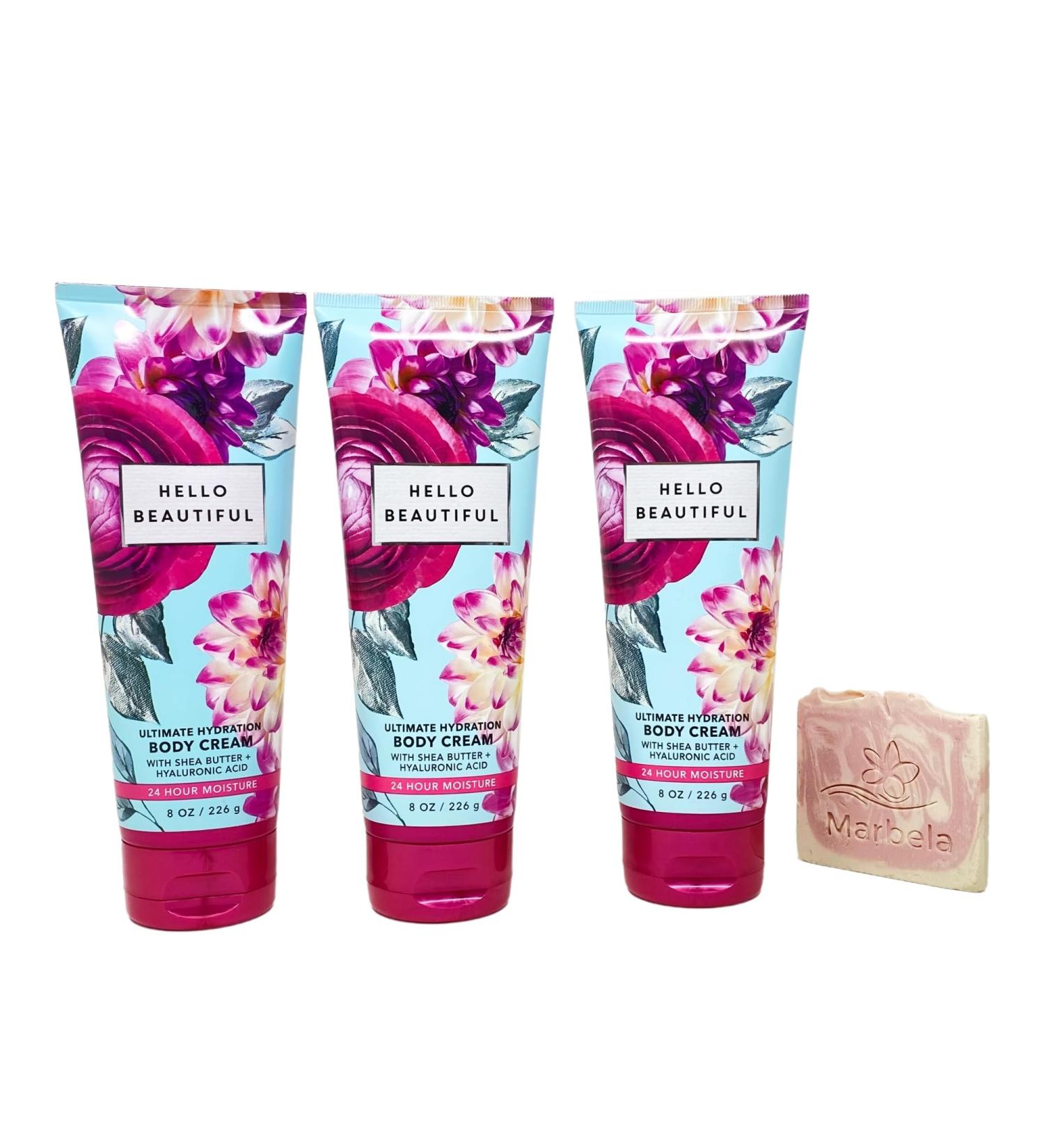 Bath & Body Works Hello Beautiful 3 Piece Ultimate Hydration Body Cream Gift Set with a Himalayan Salts Springs Sample Soap