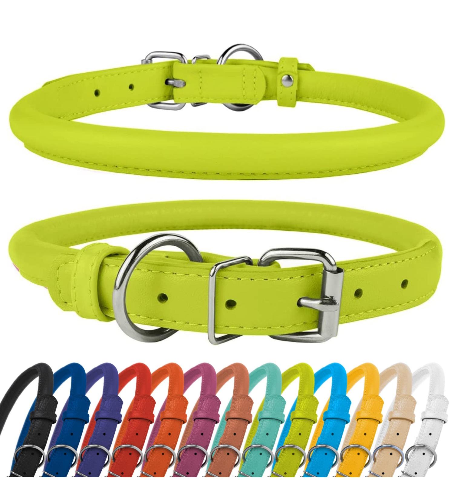 Collardirect Round Leather Dog Collar Handmade Softly Padded Real Leather for Dogs & Cats Adjustable 35-40 cm Available in Black Pink Red Purple Blue Lindgr n - Buy Online on GoSupps.com