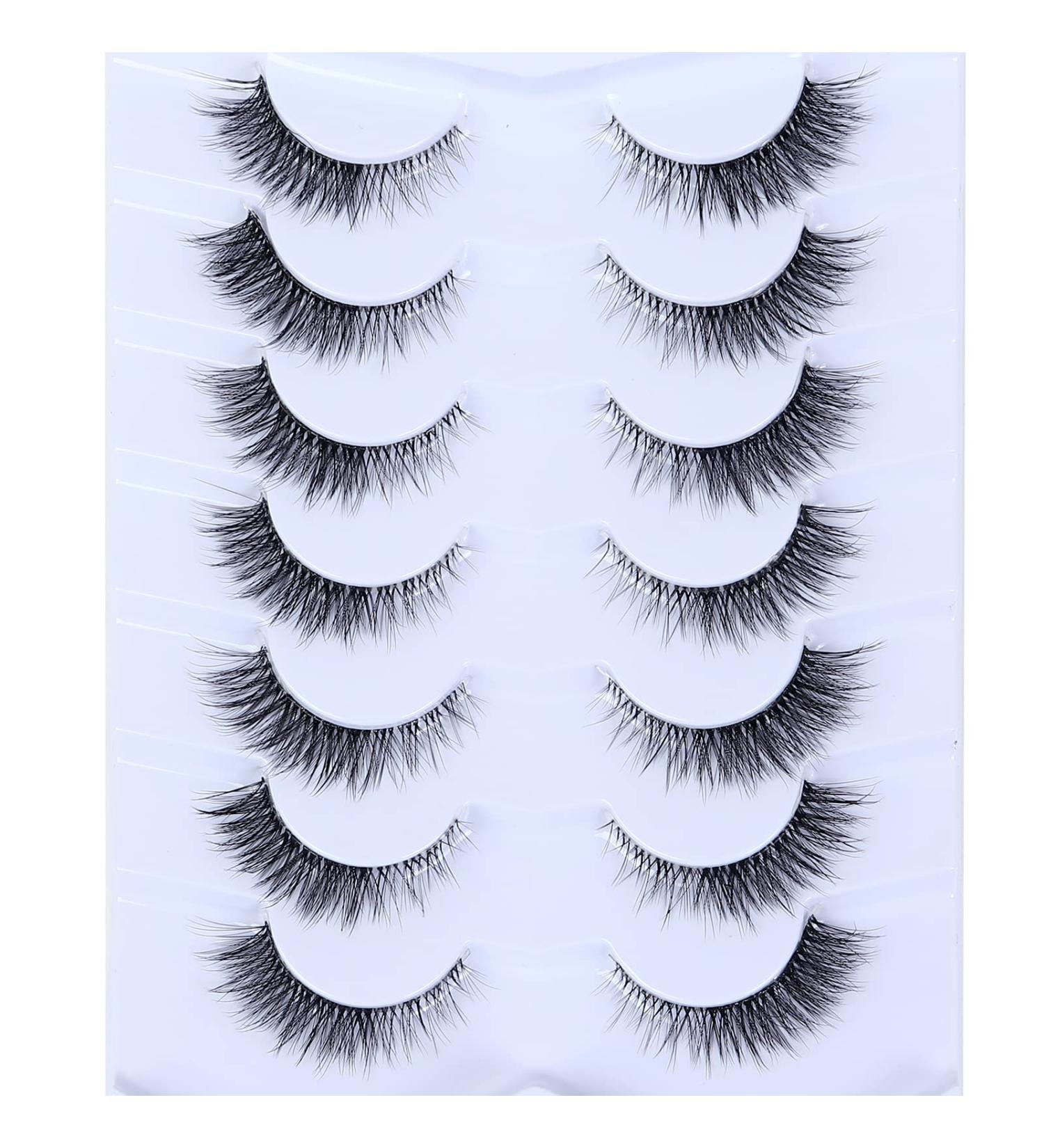 Wleec Beauty Short False Eyelashes set - 7 Pairs of 12mm Wispy Fluffy 3D Faux Mink Lashes for Natural Cat Eye Look | Clear Band | CC95 - Buy Online on GoSupps.com