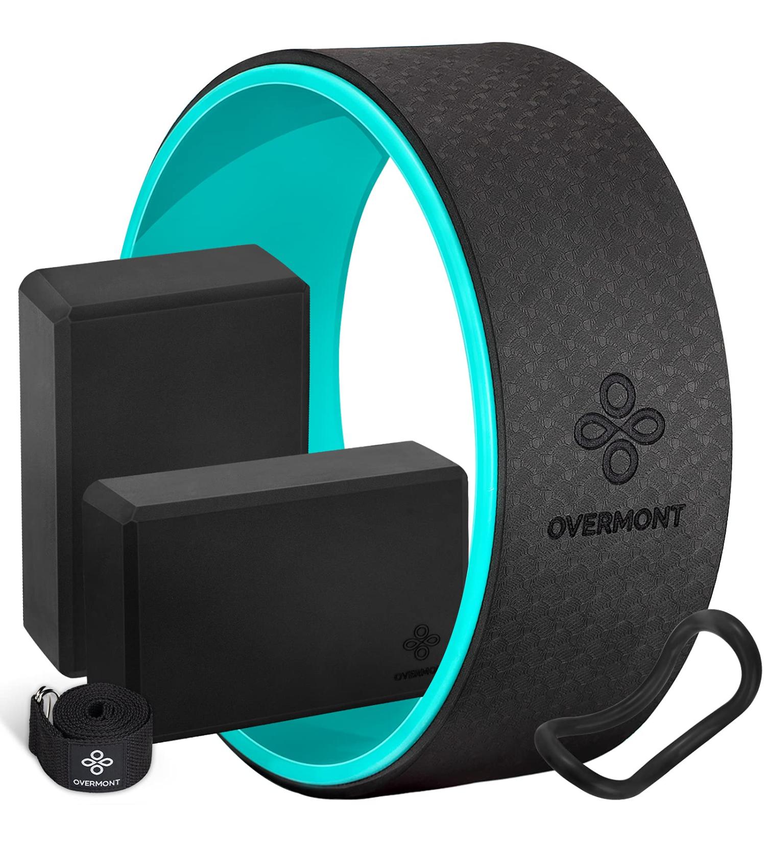 Overmont 5-in-1 Yoga Set: Back Pain Relief Wheel, Foam Blocks, Strap, Extend Ring Roller - Black - Buy Online on GoSupps.com