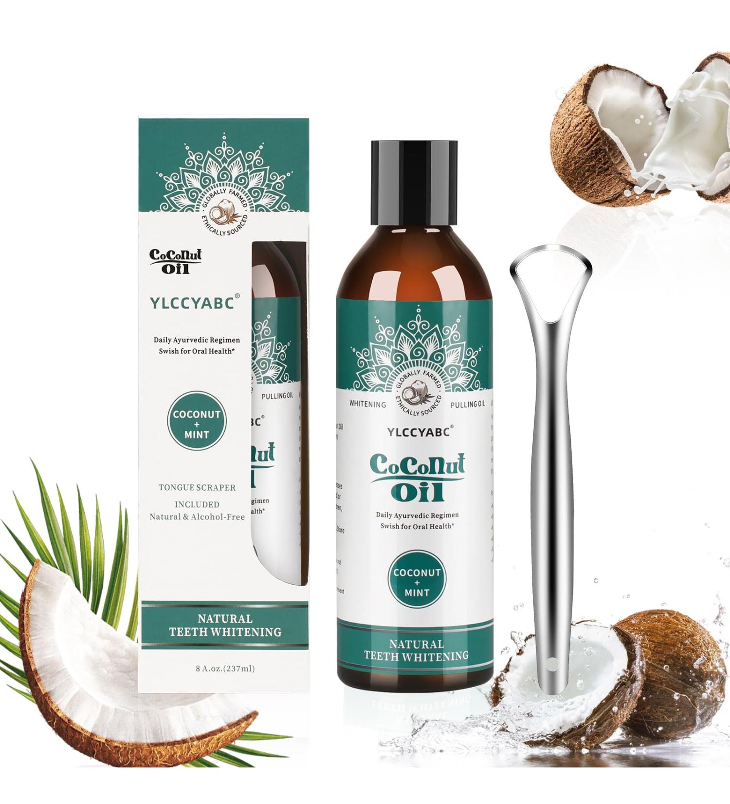 Coconut Oil Mouthwash (8 Fl. Oz) - Natural Mint Flavor Essential Oils for Fresh Breath & Healthy Gums - Dye-Free Oral Hygiene Solution - Buy Online on GoSupps.com