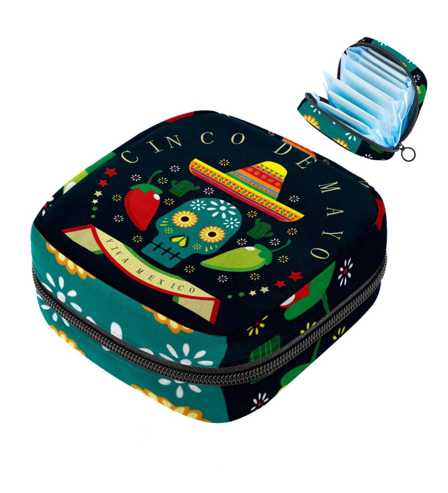 Women's Travel Makeup Organizer & Menstrual Cup Pocket - Day of the Dead Cacti Design - Buy Online on GoSupps.com
