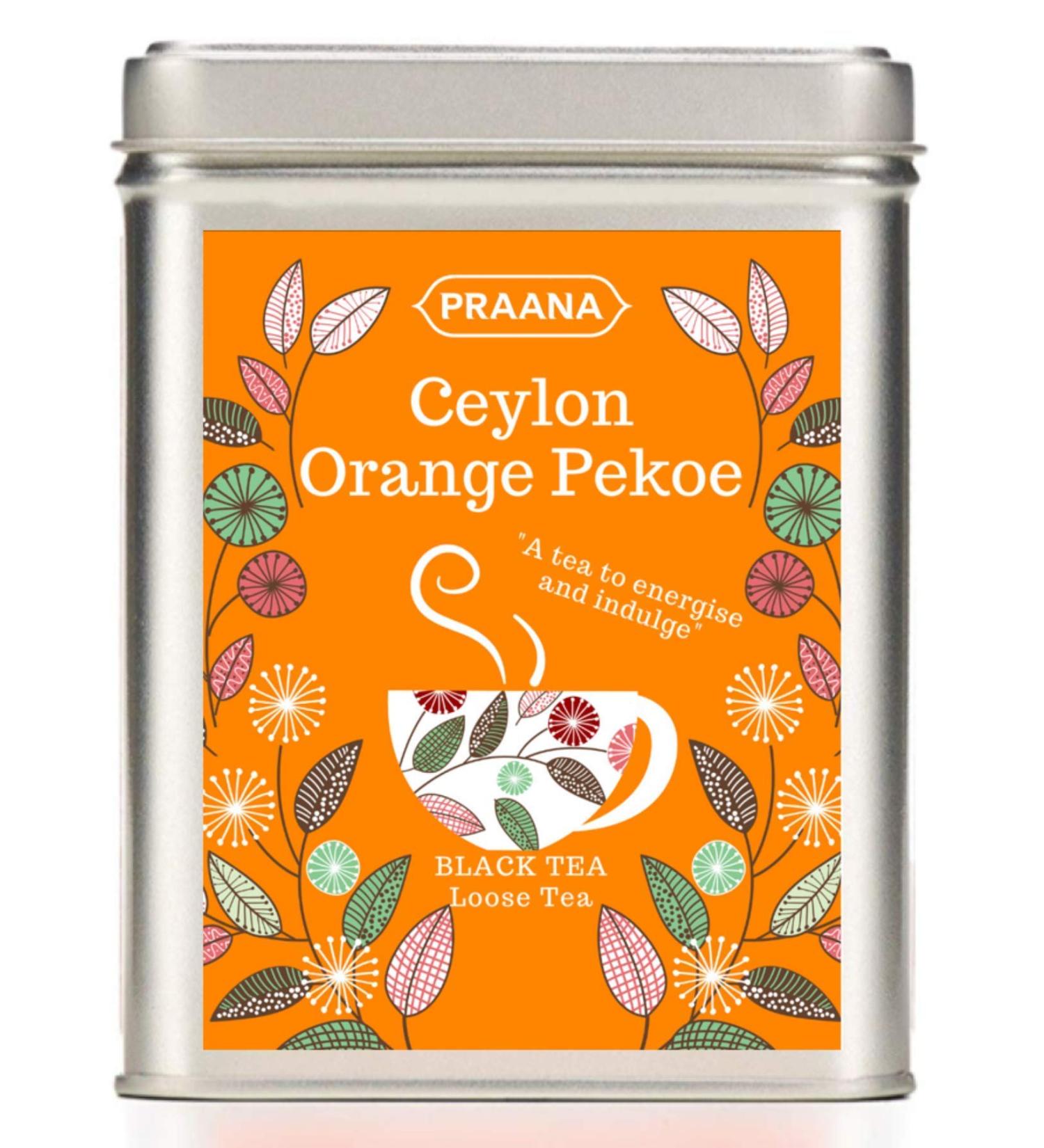 PRAANA TEA Ceylon Orange Pekoe Black Tea Gift Tin 100 g Loose Tea