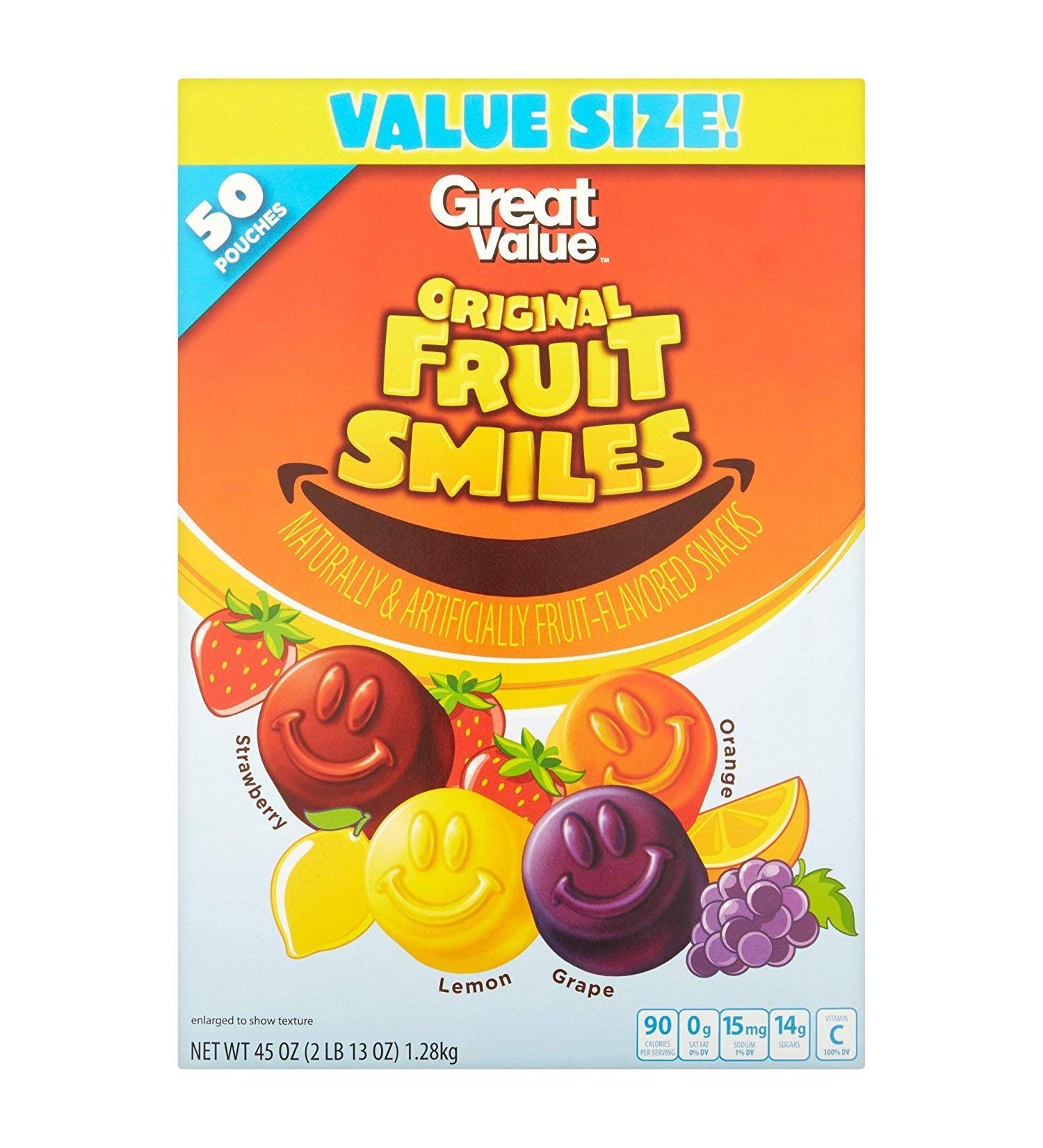 Great Value Original Fruit Smiles Fruit Snacks, 45 oz(50 Pouches) 1