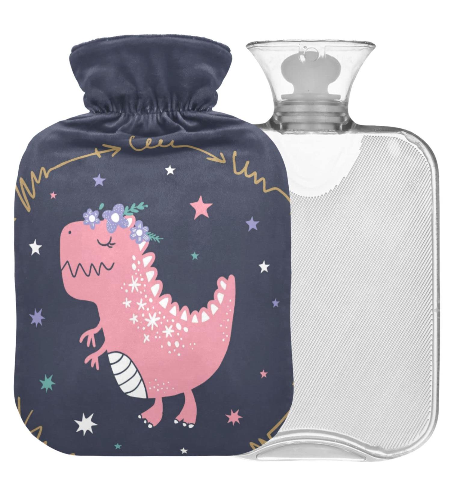 Shop Naanle Pink Dinosaurs 2L Hot Water Bottle - Transparent Cover for Pain Relief & Warmth | Ideal for Bed Hands & Feet - Buy Online on GoSupps.com