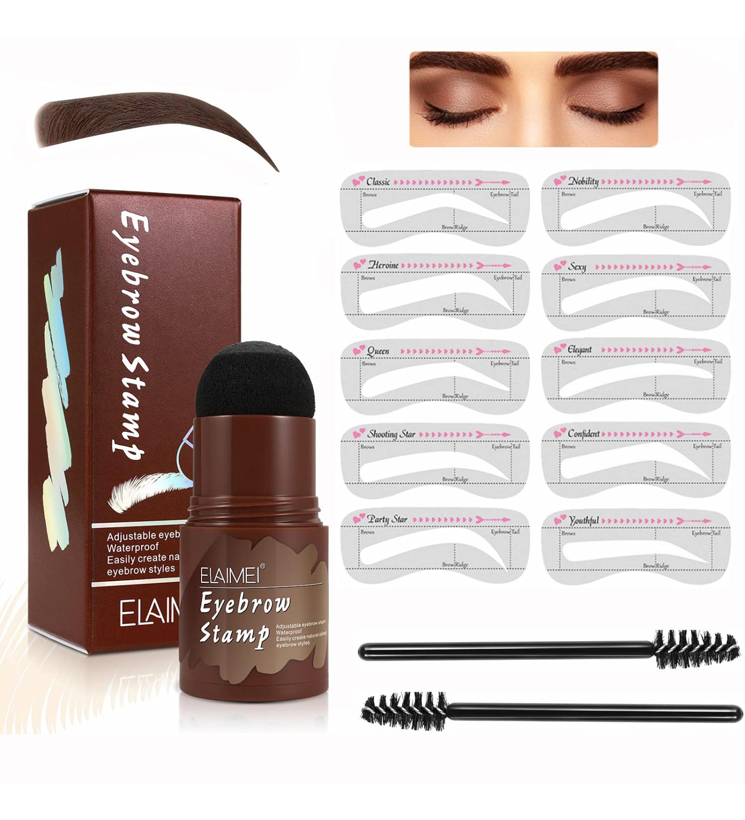 MOULIS Eyebrow Stamp Kit - Brow Stamp & Shaping Set for Women, Dark Brown - Long Lasting & Waterproof - 13 Piece Eyebrow Makeup Stencil Kit - Buy Online on GoSupps.com