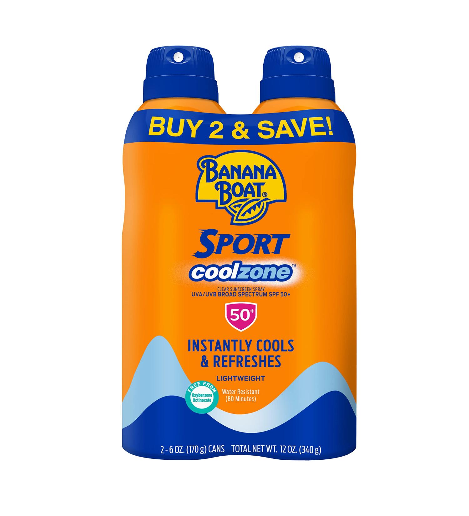 Banana Boat Sport Cool Zone SPF 50 Sunscreen Spray Twin Pack | Spray Sunscreen SPF 50 Sunblock Oxybenzone Free 6oz each Coolzone Spray Twin Pack 6 Ounce (Pack of 2) - Buy Online on GoSupps.com