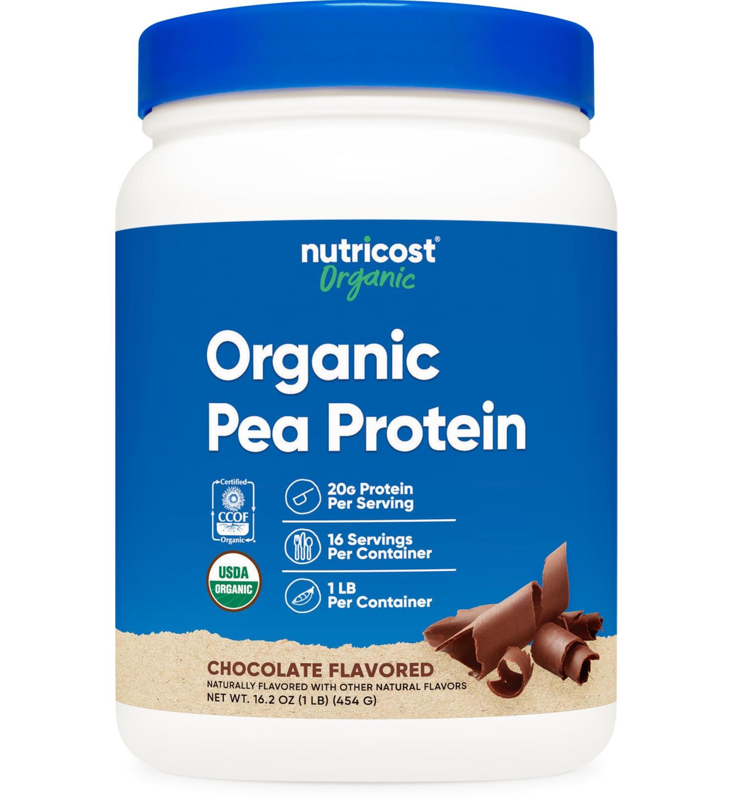Nutricost Organic Pea Protein Powder (1 LB) Chocolate - Certified USDA Organic Protein from Plants Vegetarian Friendly Gluten Free Non-GMO - Buy Online on GoSupps.com