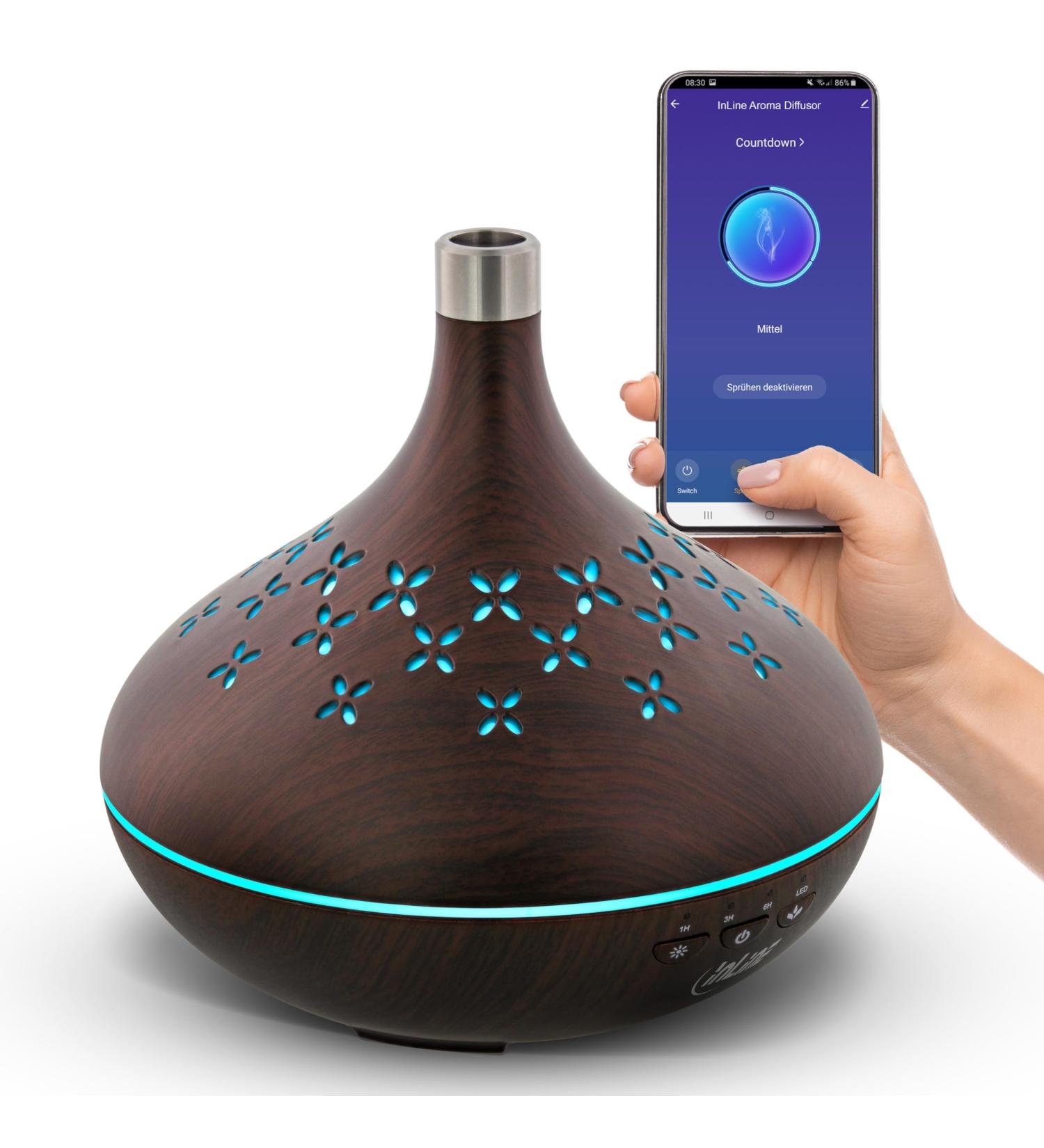 Inline SmartHome 400ml Aroma Diffuser - Essential Oil Ultrasonic Humidifier for Bedrooms & Offices Alexa/Google Home Compatible Features Timer & Fresh Air Ambience - Buy Online on GoSupps.com