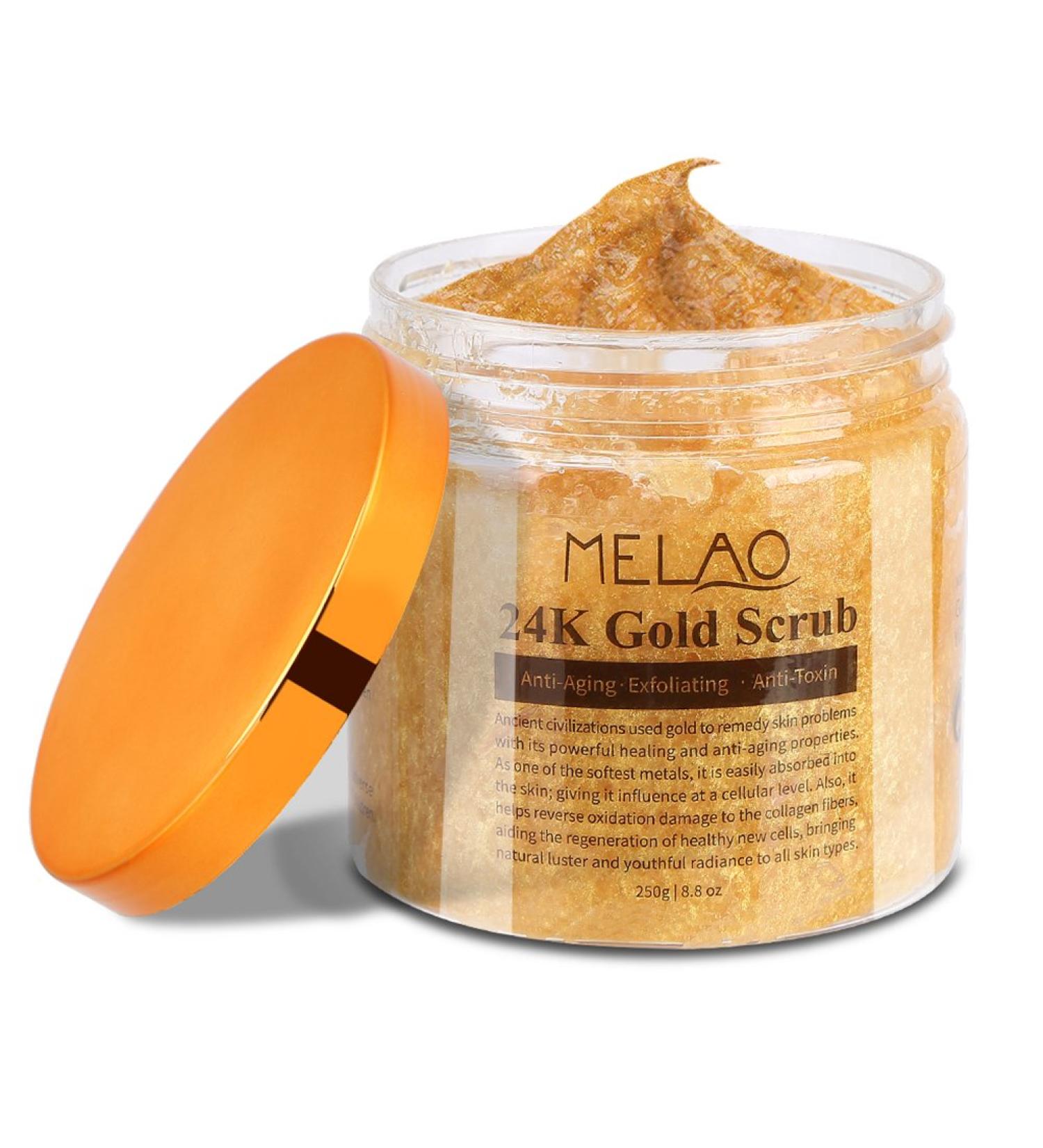 24k Gold Exfoliator Body Scrub Ultra Moisturizing Facial Scrub & Exfoliating Body Scrub With Collagen And Stem Cell Infused Collagen And Stem Cells Blackheads Acne Scars  - Buy Online on GoSupps.com
