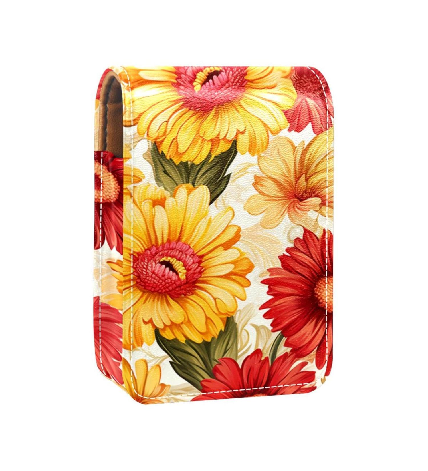 Travel Lipstick Organizer Case - Portable Makeup Bag with Mirror | Colorful Daisy Flowers - Buy Online on GoSupps.com