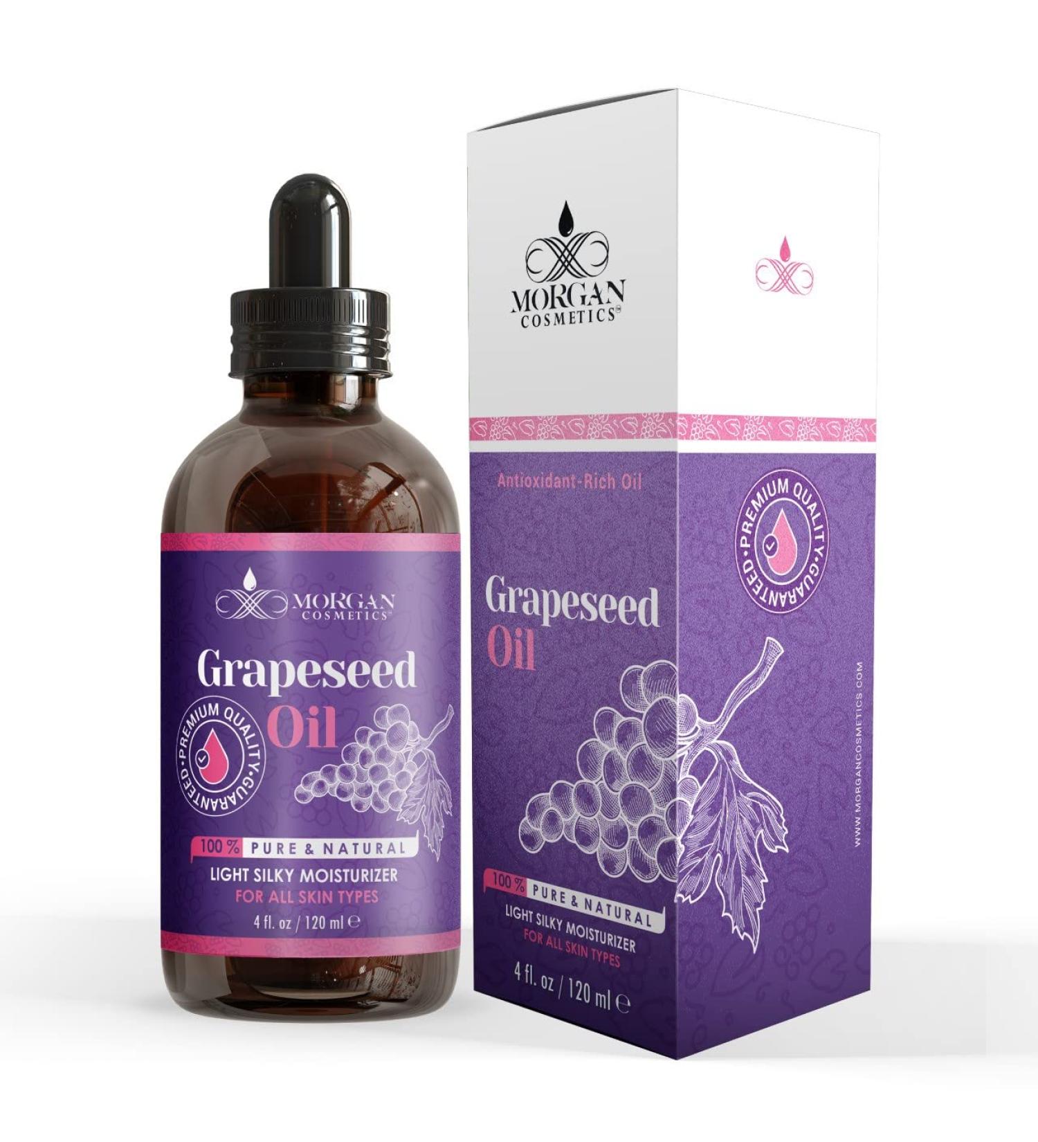 Morgan Cosmetics 100% Pure Organic Grapeseed Oil - Cold Pressed Moisturizer for Skin & Hair - Dry Scalp Treatment - 4 FL. Oz - Buy Online on GoSupps.com