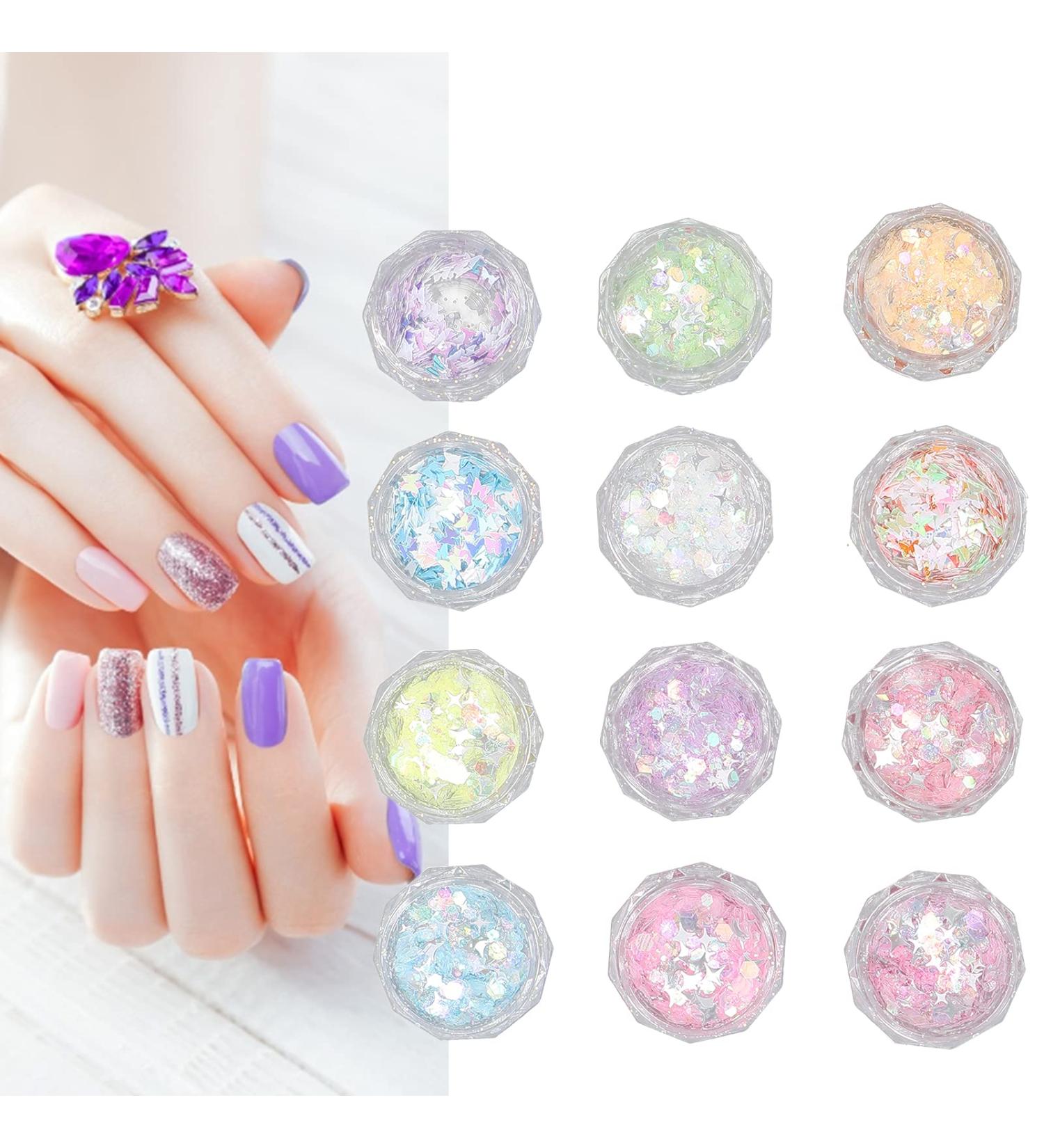 12 Jars Nail Art Glitter Sequins Set DIY Nail Art Stickers Manicure Decoration for Face Body Glitters Makeup Party Masquerade - Buy Online on GoSupps.com