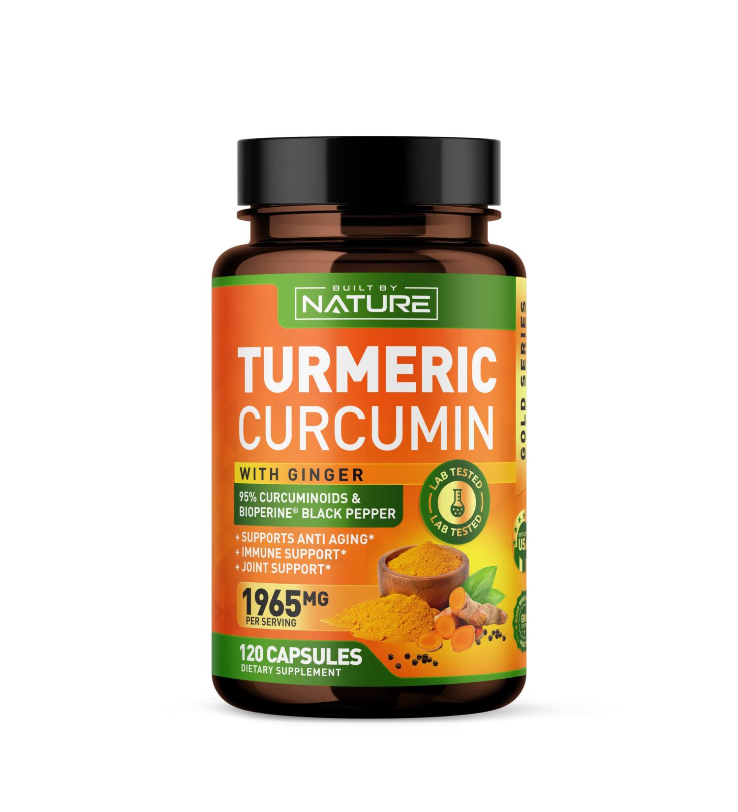 Turmeric Curcumin with BioPerine, Ginger & Antioxidant Support - 1965mg, 95% Standardized Curcuminoids - Advanced Absorption - 120 Capsules - Buy Online on GoSupps.com