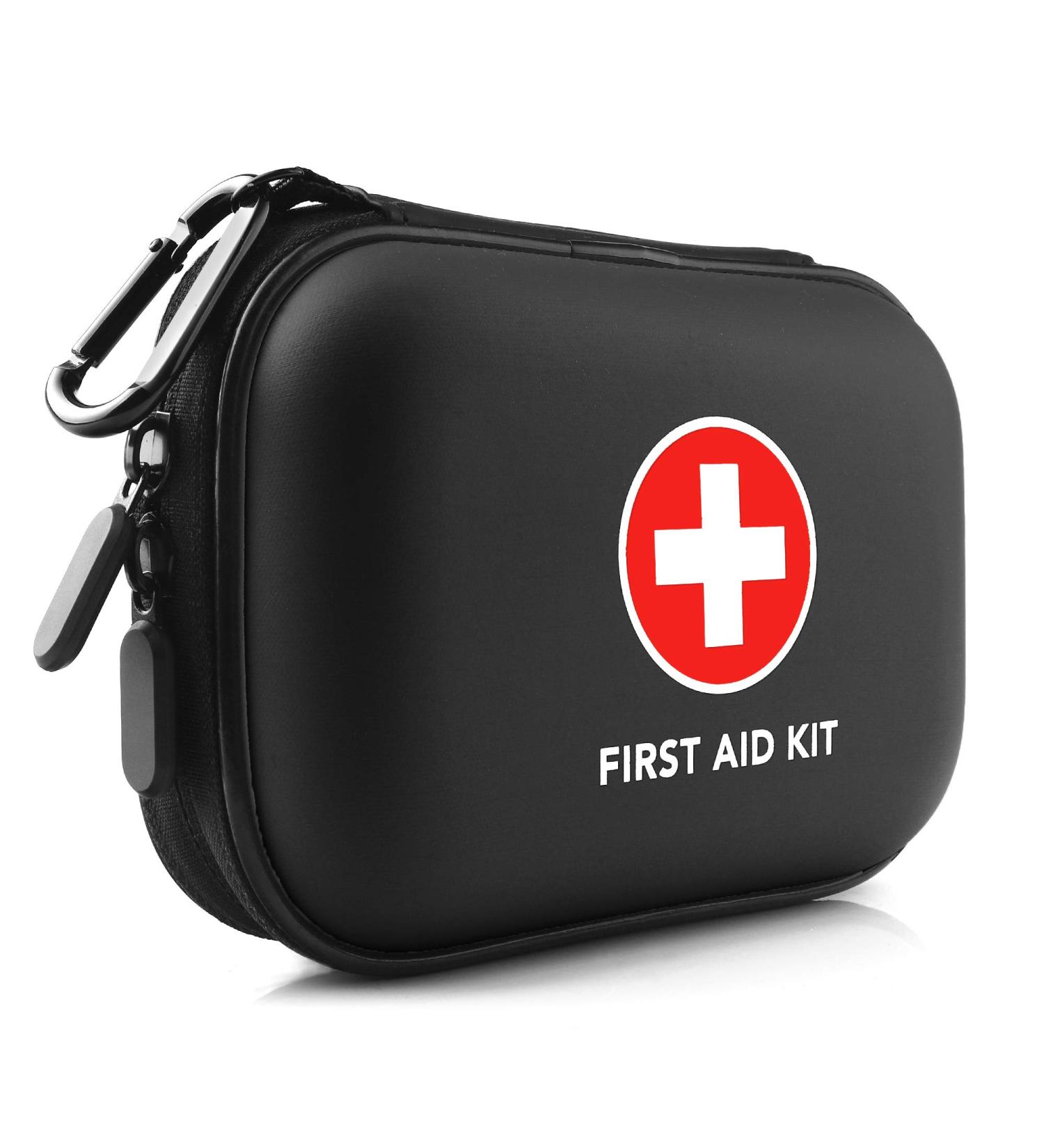 Alysontech Mini First Aid Kit - 100 Pieces in Water-Resistant Case for Travel, Outdoor, Home, Office - Compact Emergency Kit for Camping, Hiking, Car - Black - Buy Online on GoSupps.com