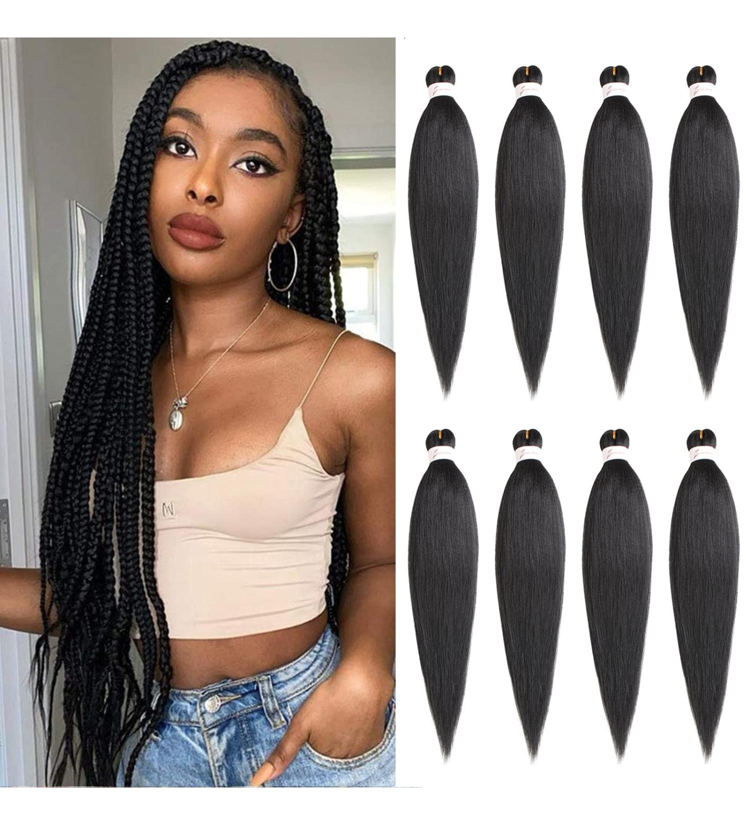 Xtrend 26 Inch EZ Braid 8 Packs Black Long Pre Stretched Braiding Hair Yaki Texture Braiding Hair for Crochet Hair Braids Hot Water Setting Synthetic Fiber Hair Extensions 1B# 26 Inch (Pack of 8) 1B# - Buy Online on GoSupps.com