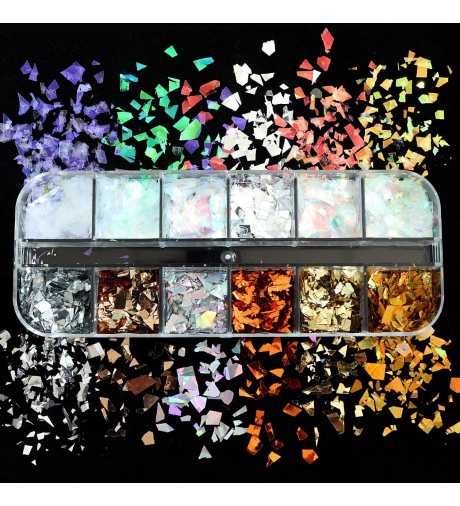 Gzmayuen Holographic Nail Sequins - 12 Grid Mermaid Film & Colorful Gradient Ultra Thin Blades for Art Decoration | Perfect for Nail Art Enthusiasts - Buy Online on GoSupps.com