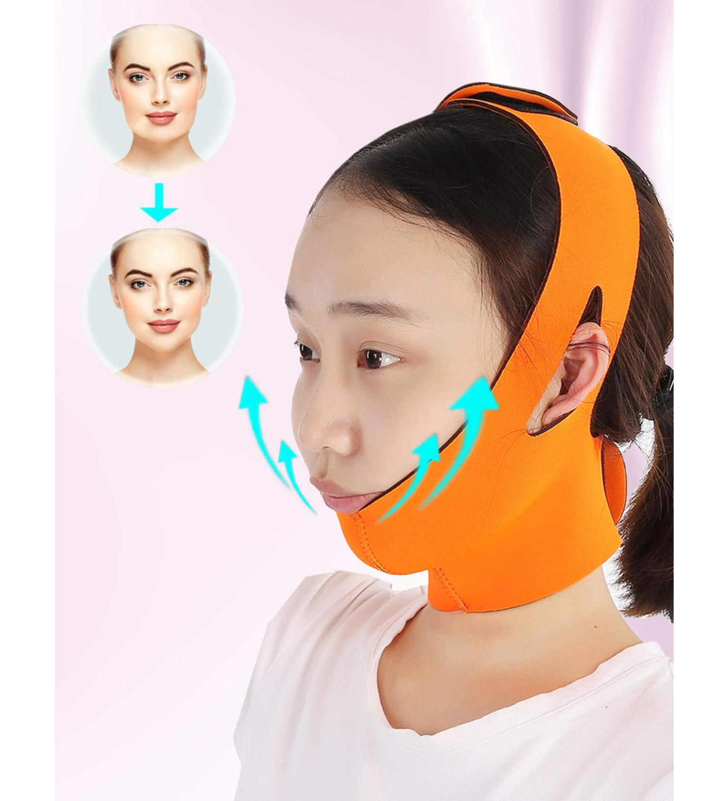 Thin Face Belt V-Shaped Facial Slimming Bandage | Ultra-Contour Strap for Women - Firming Skin Care Massage Band in Orange - Buy Online on GoSupps.com