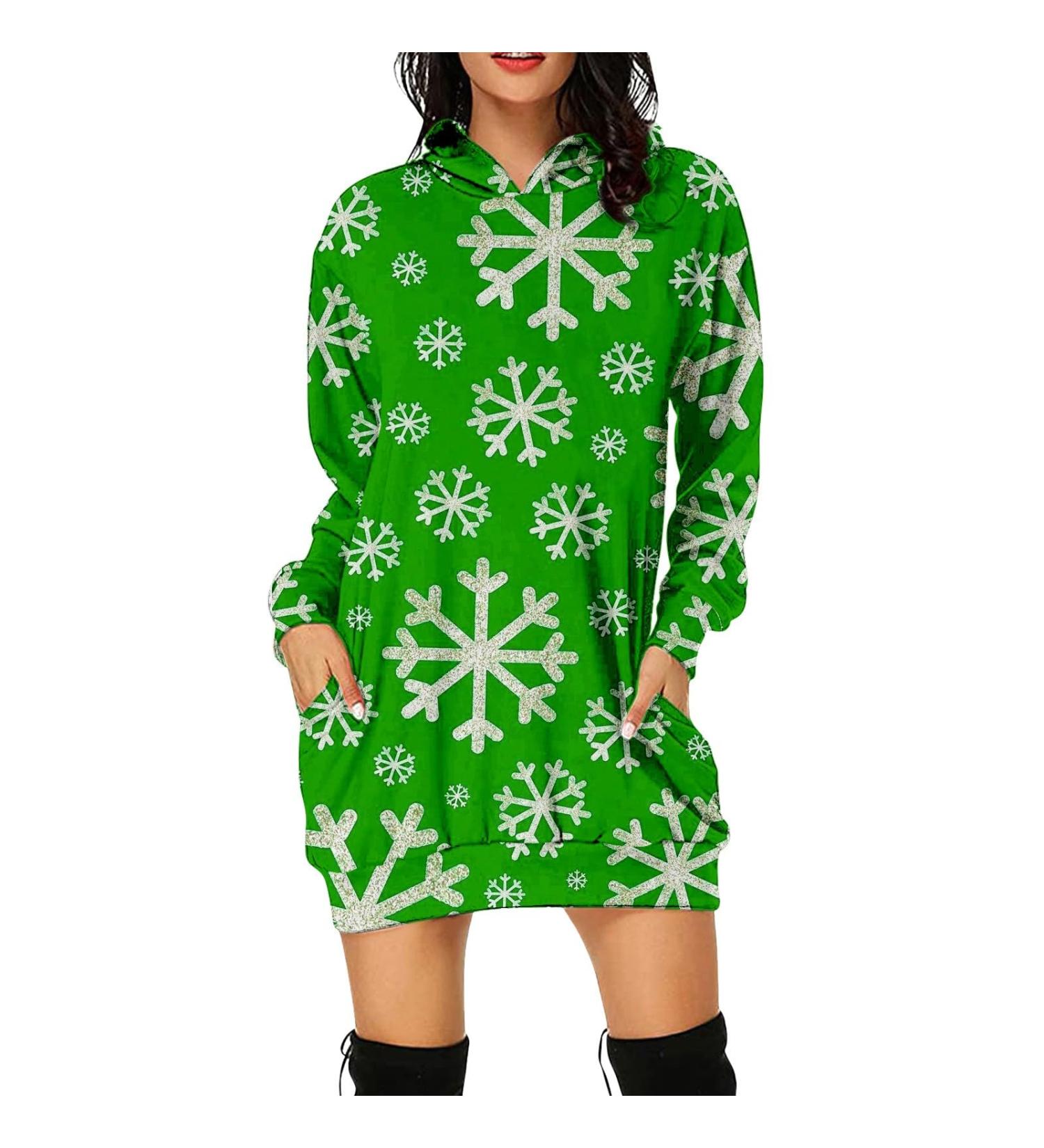 Shop Hanxiulin Women's Christmas Rock Bag Mini Pullover Hoodie Dress - Stylish Long Sleeve Hooded Christmas Apparel | E-Green L - Buy Online on GoSupps.com