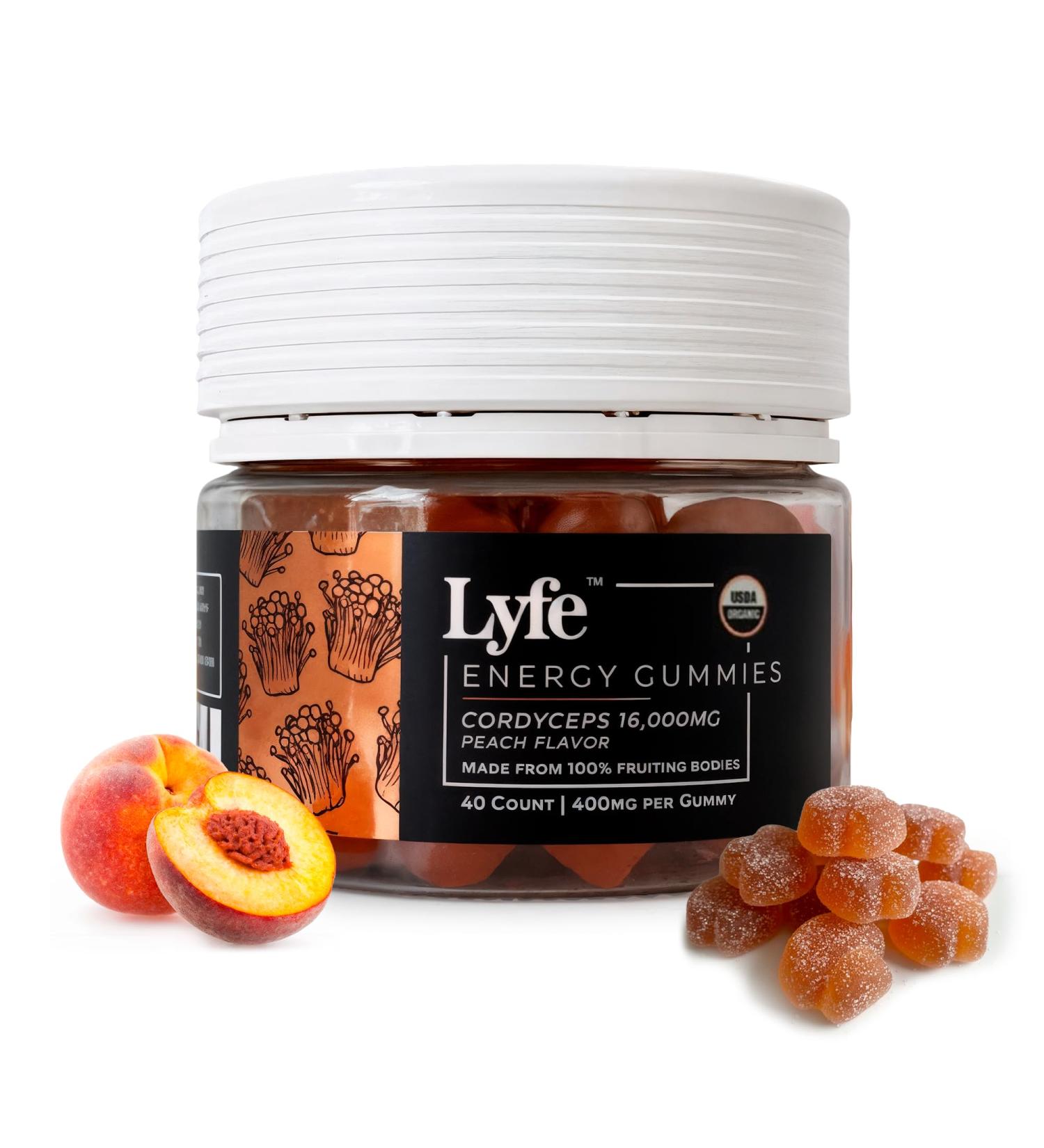 LYFE Functional Mushroom Gummies Peach Flavor (40 Count) Organic Mushroom Supplement for Natural Energy Endurance & Focus Vegan Gluten-Free Plant-Based Daily Chews for Vitality & Immune Support - Buy Online on GoSupps.com